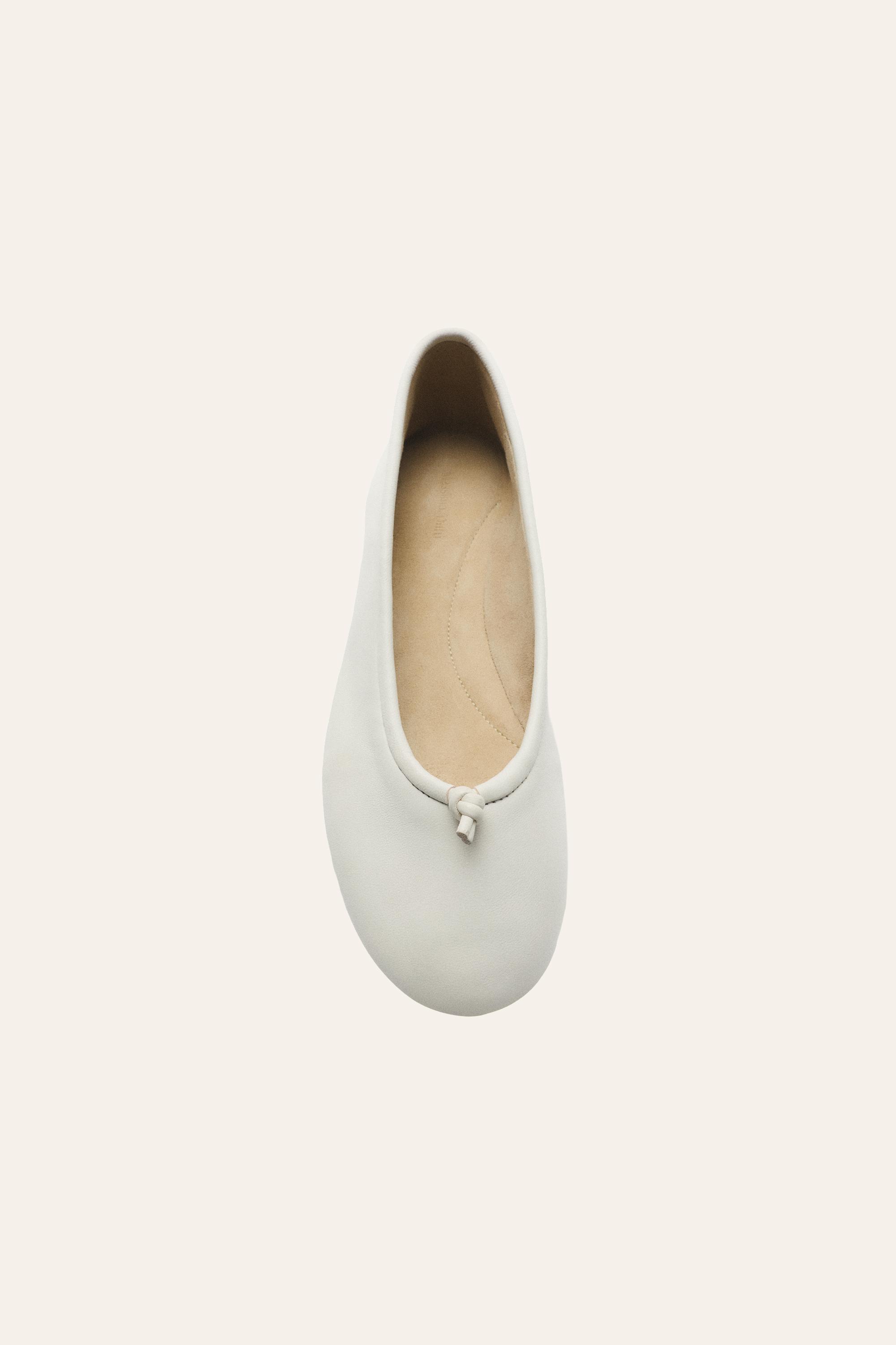 Leather knot ballet flat — WHITE