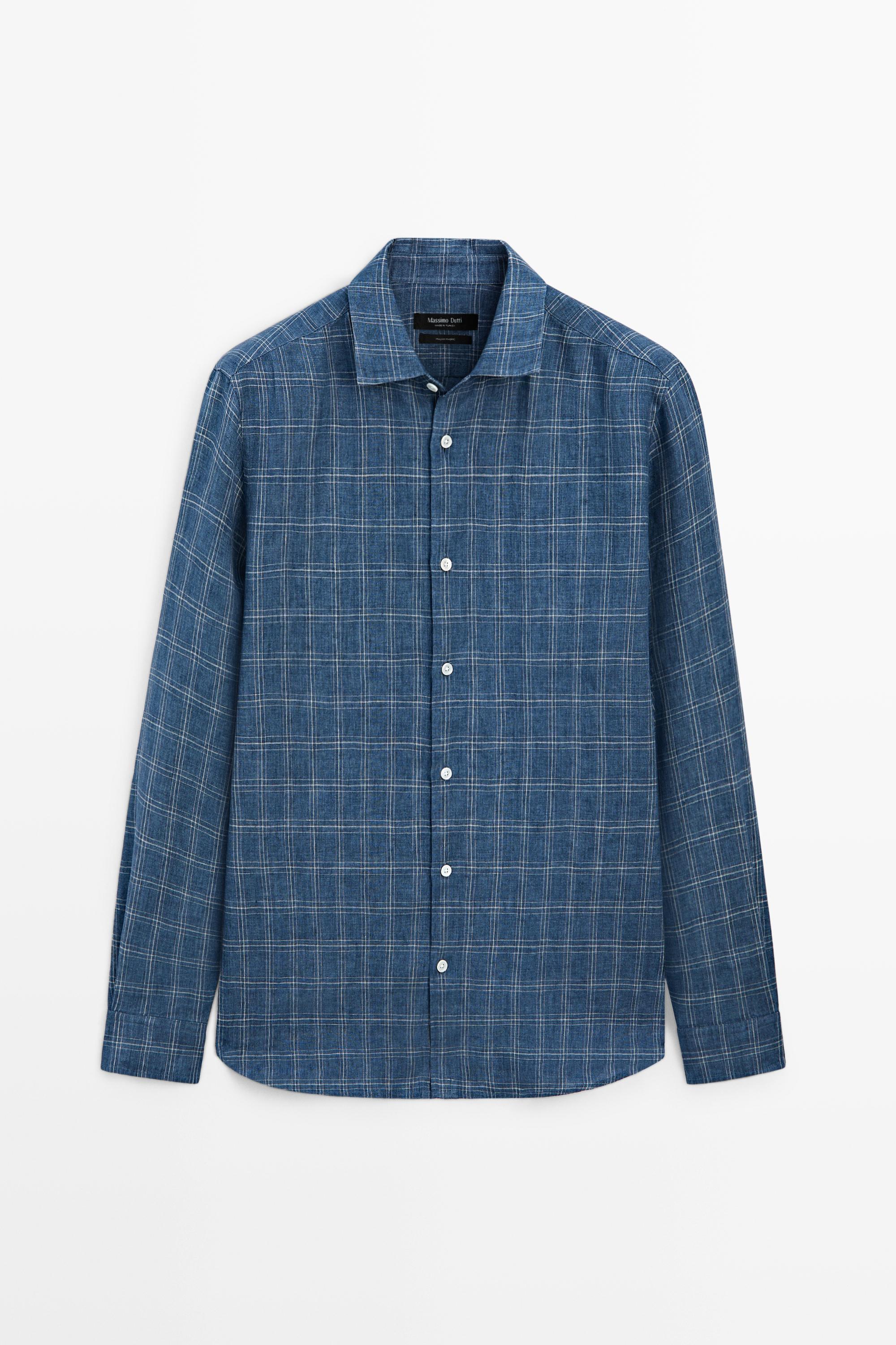 Camisa regular fit cadros 100 % liño