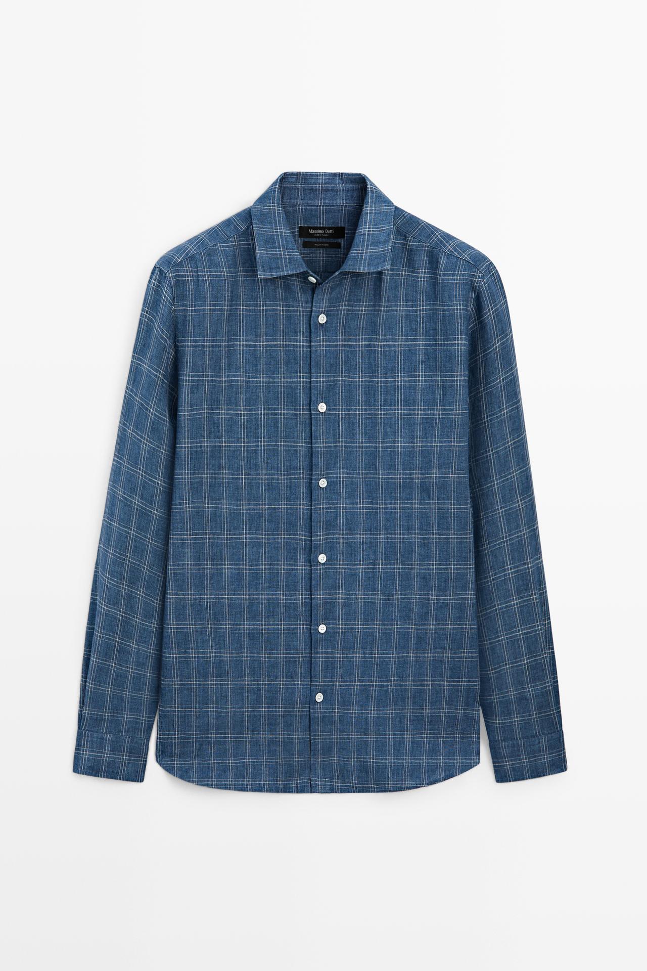 Massimo Dutti - Herre - Ternet, Regular Fit Skjorte I 100 % Hør - Himmelblå - Xl
