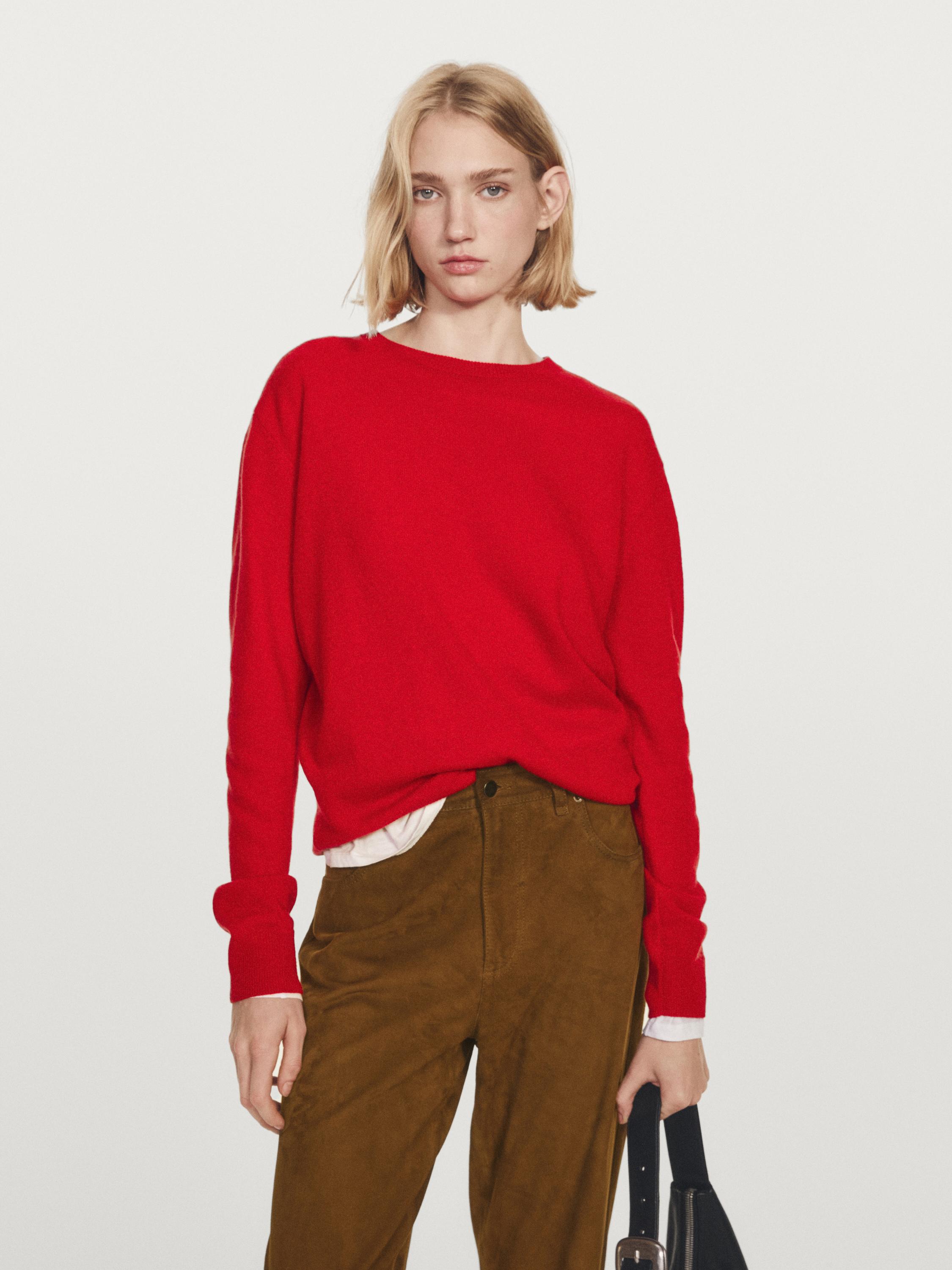 100% cashmere long sleeve sweater — ORANGE