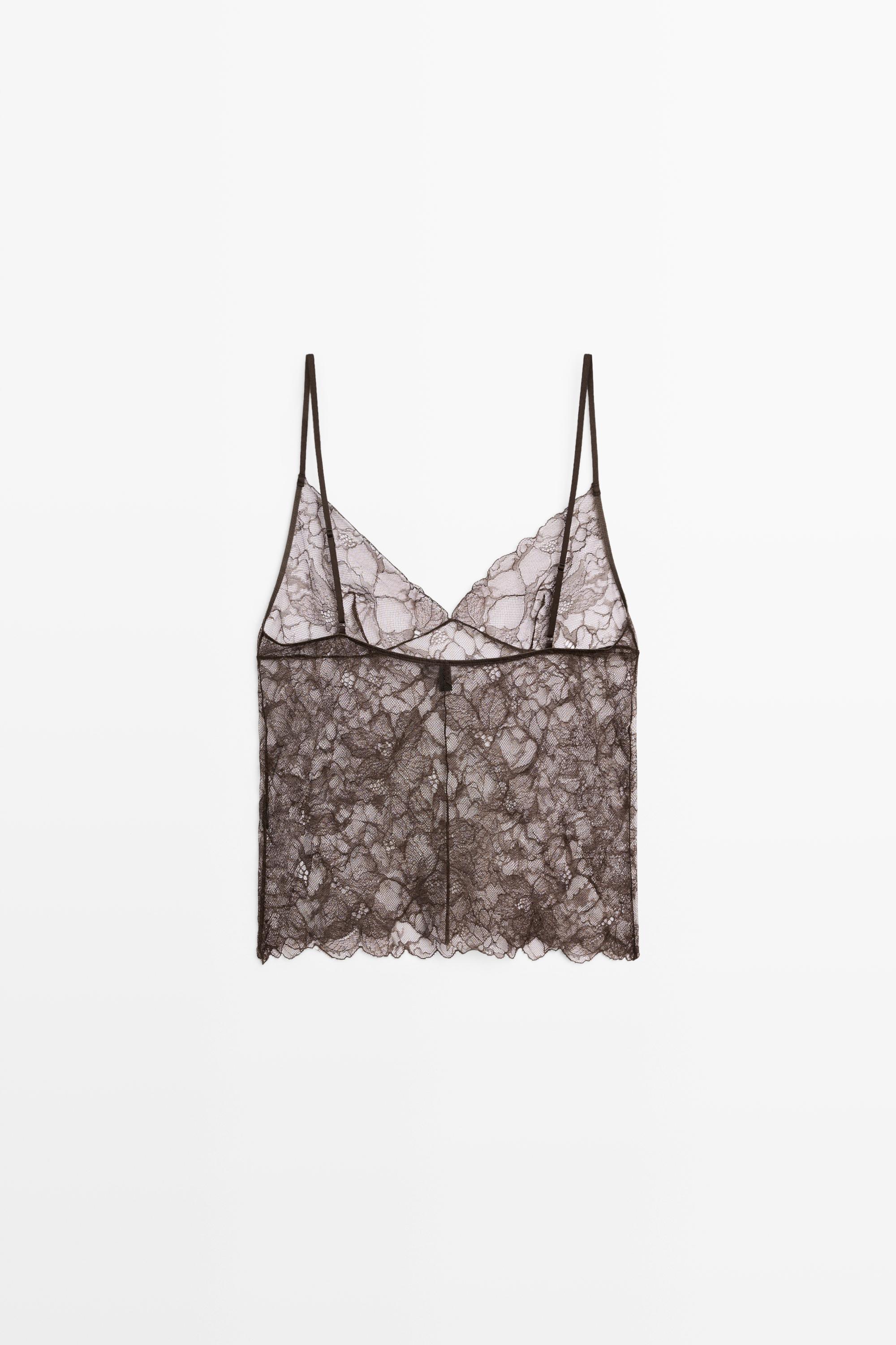 Transparent lace camisole top — BROWN