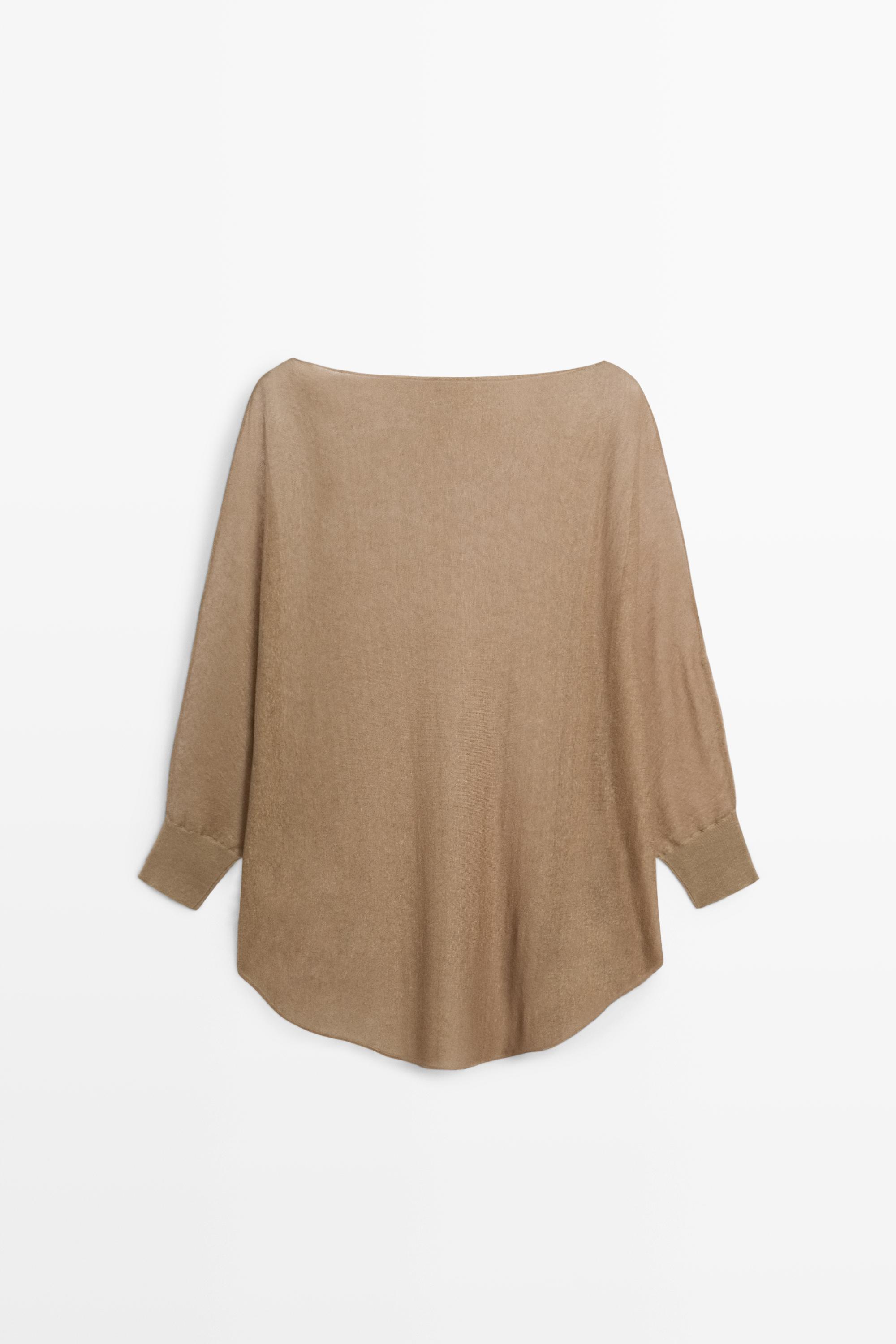 Linen blend flowing cape-style sweater — MOSS GREEN (alternate view)