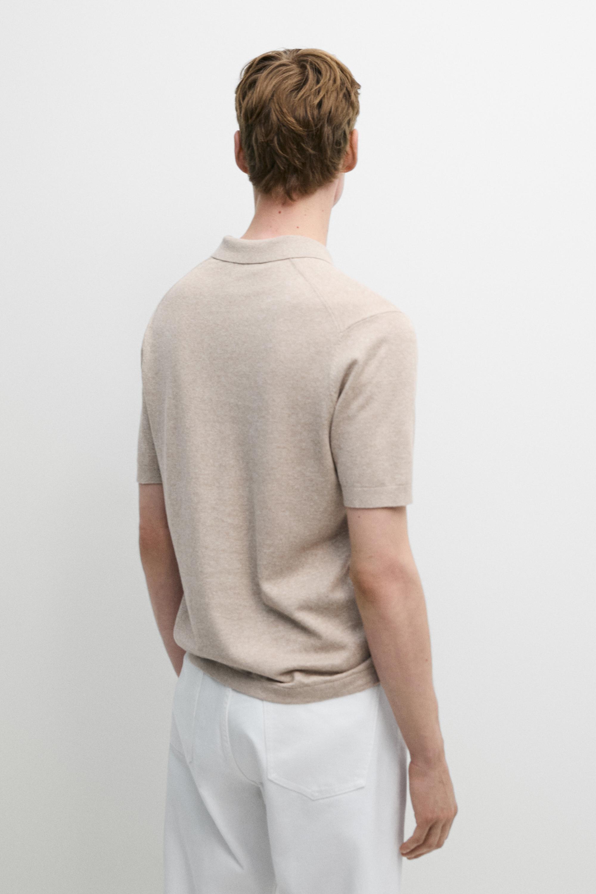 Cotton and linen knit polo sweater — BEIGE