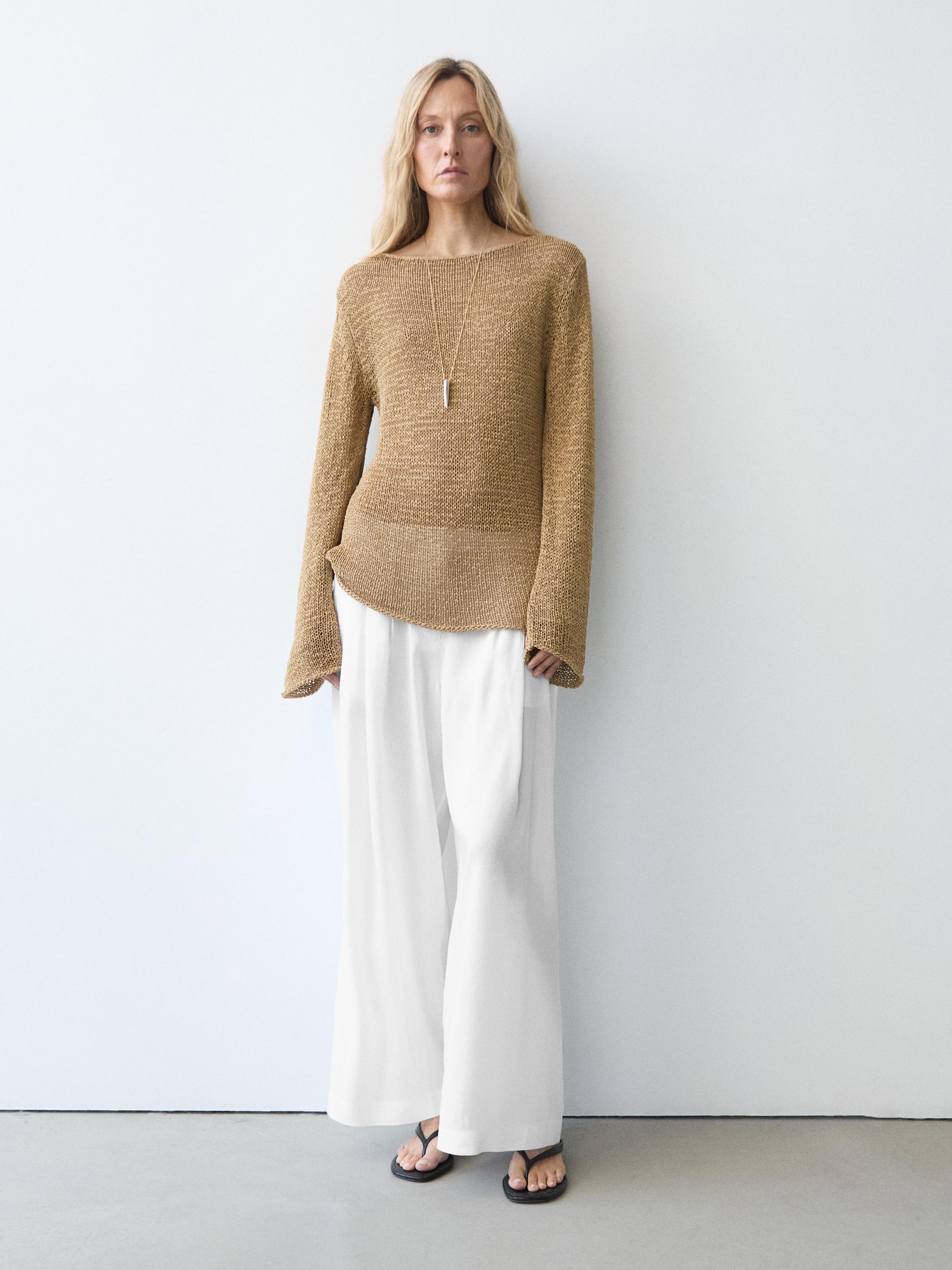 Flowing linen blend trousers — Off white