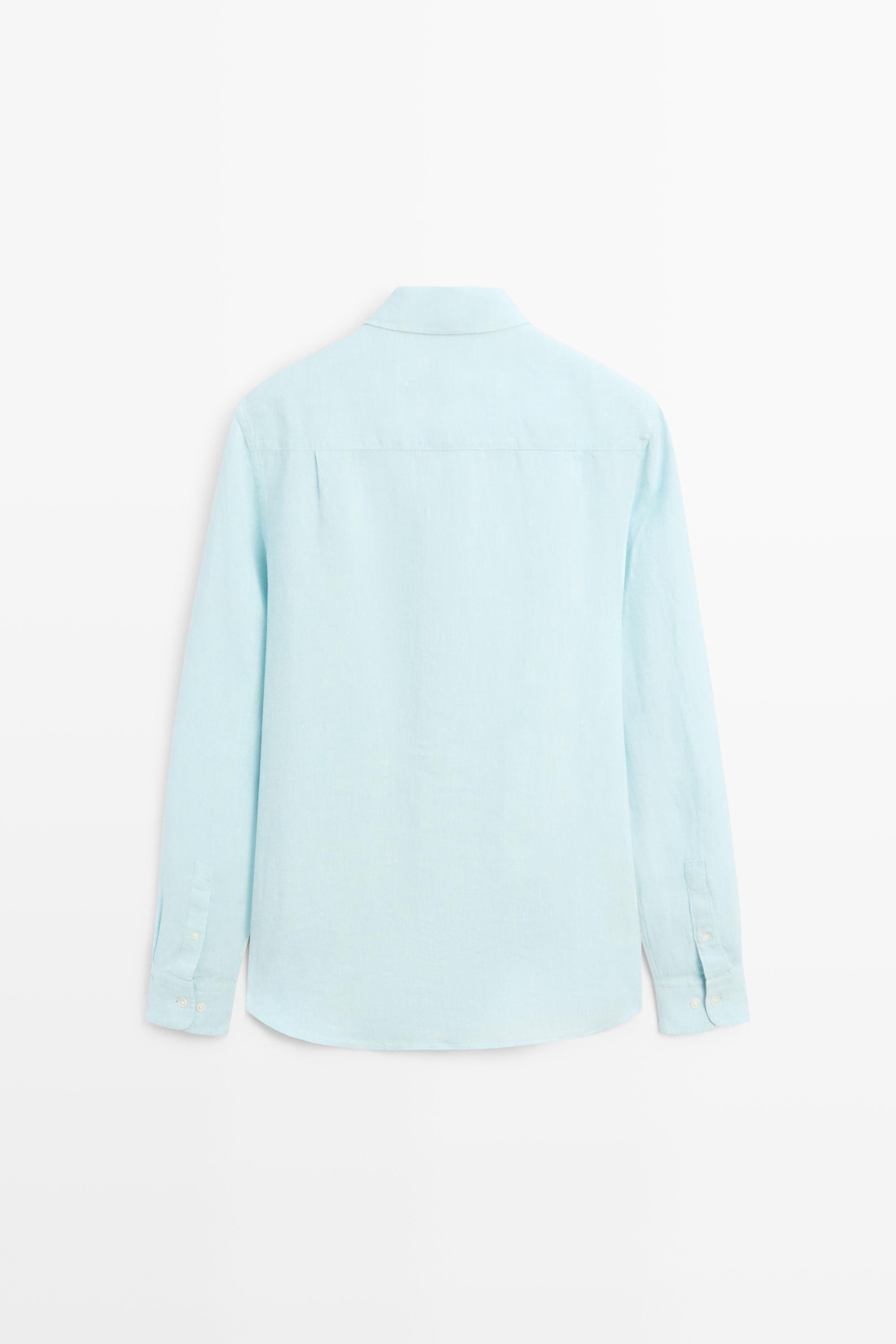 100% linen regular fit shirt — TURQUOISE