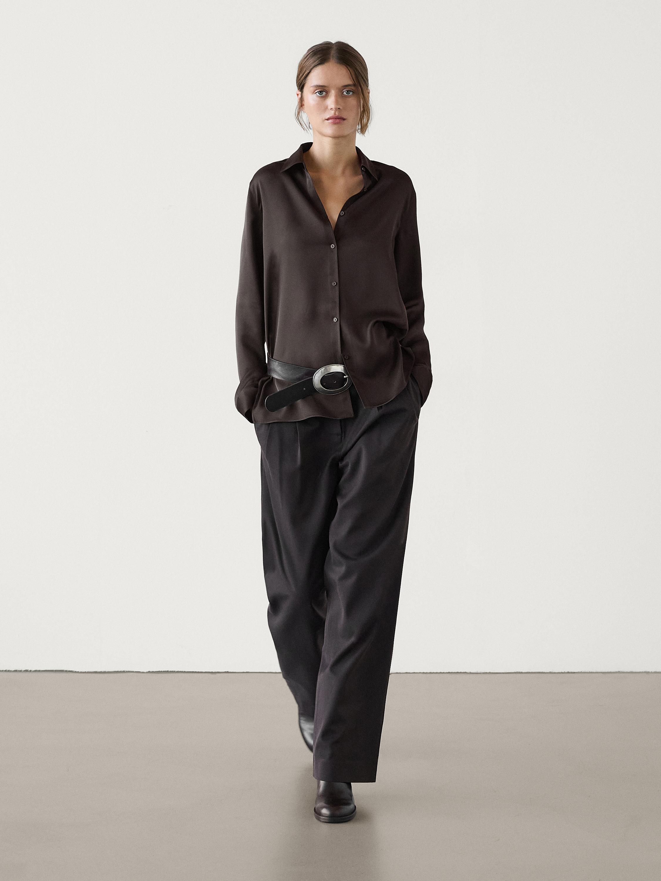 Long sleeve satin shirt with vents