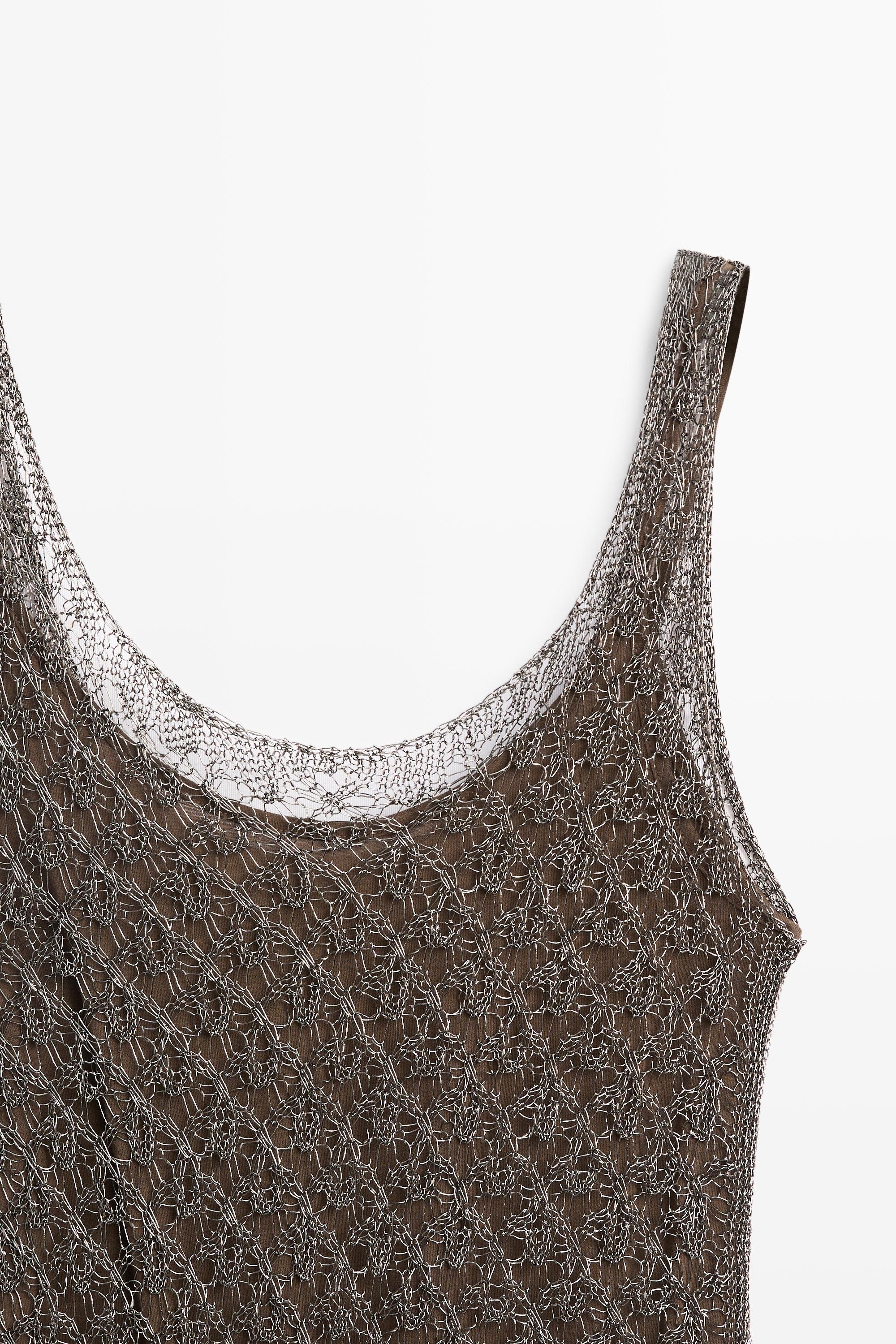 Strappy metallic mesh top — Khaki