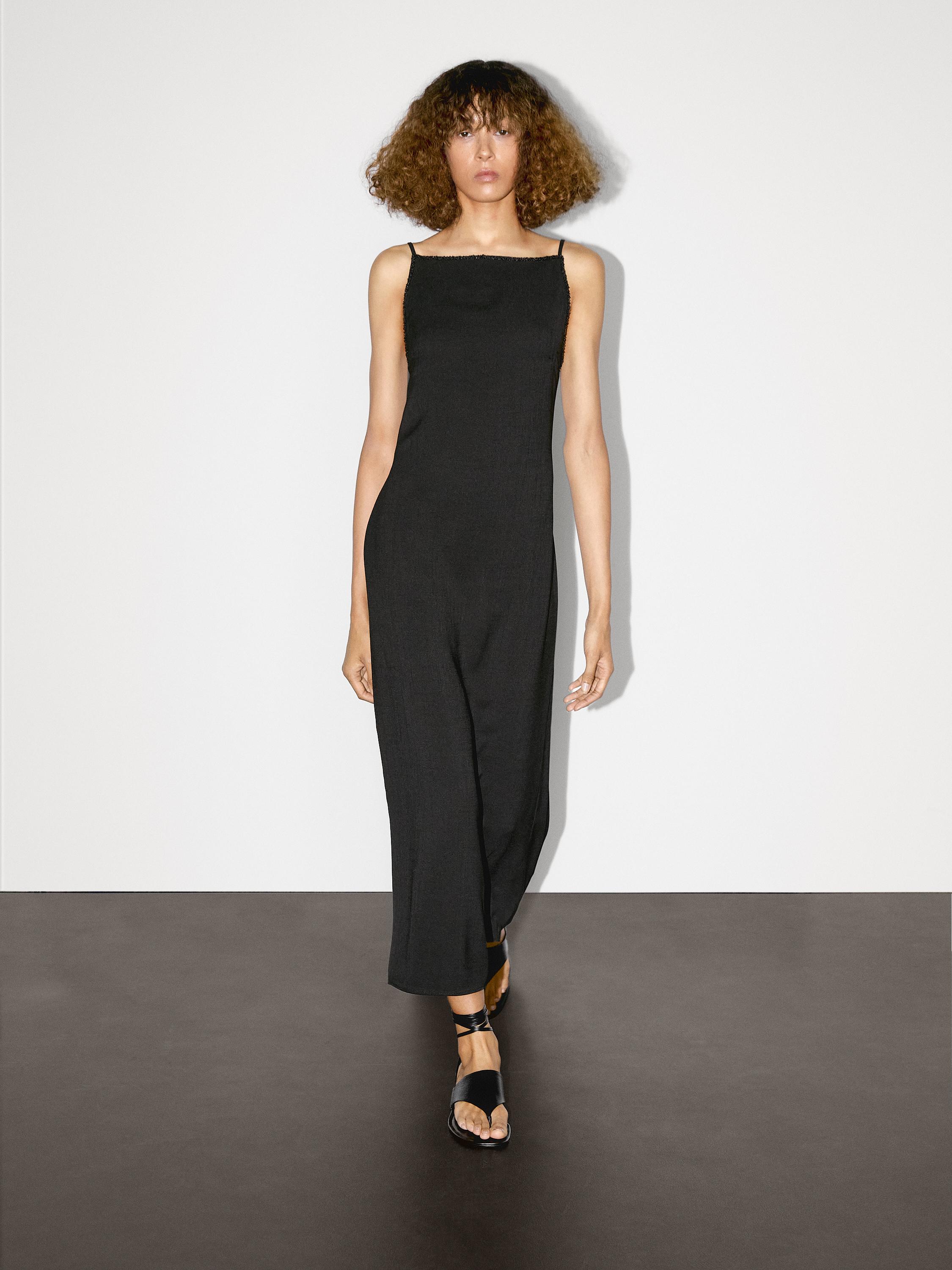 Vestido largo detalle pedrería · Negro · Vestidos Massimo Dutti