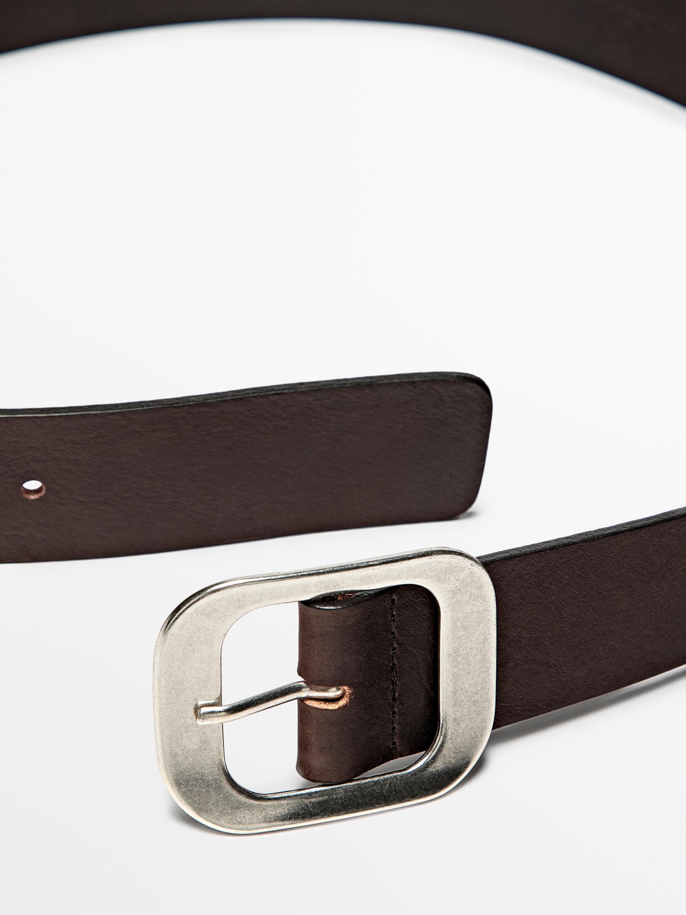 Nappa leather belt with rectangular buckle