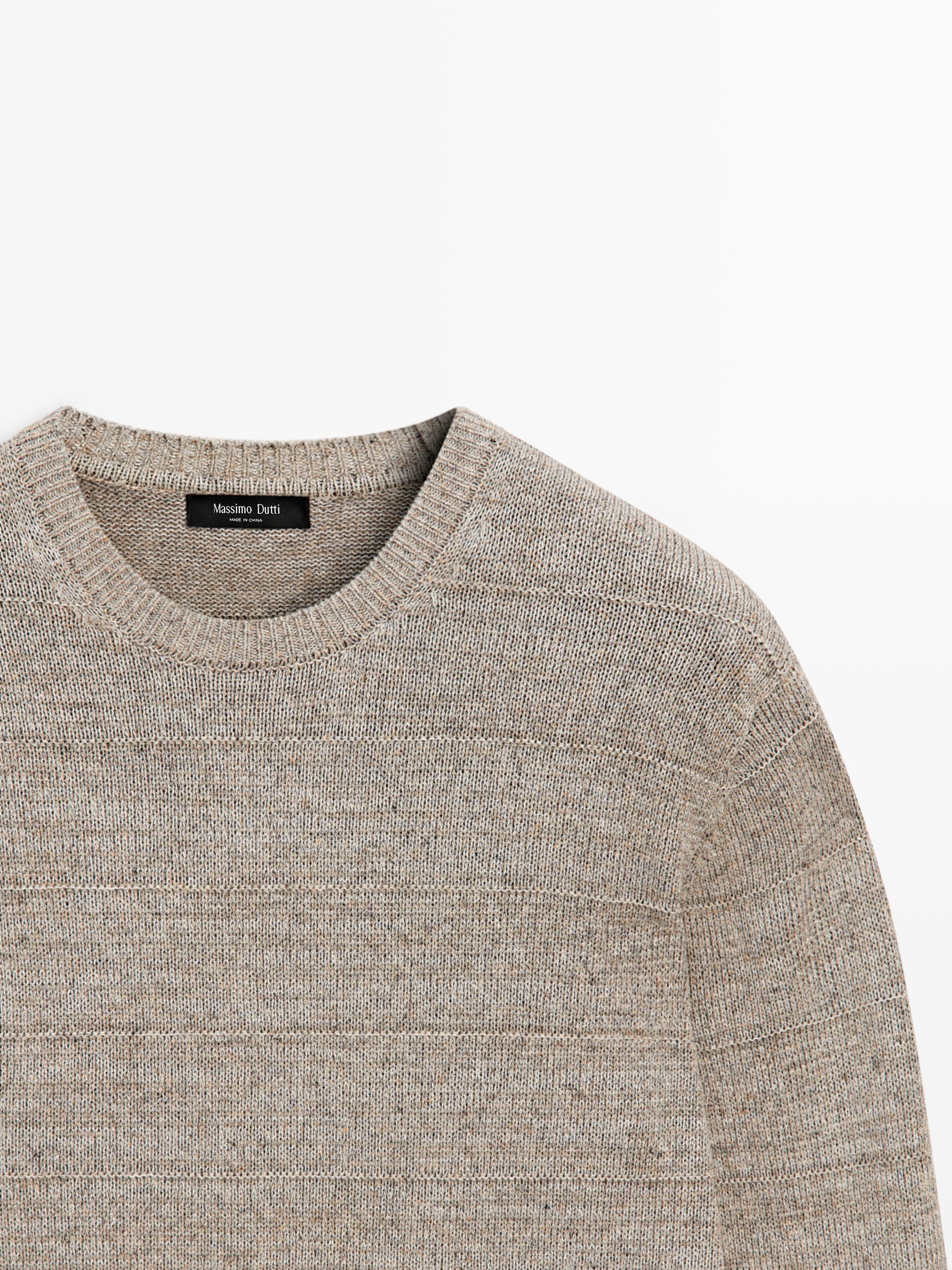 Striped knit crew neck sweater — MINK
