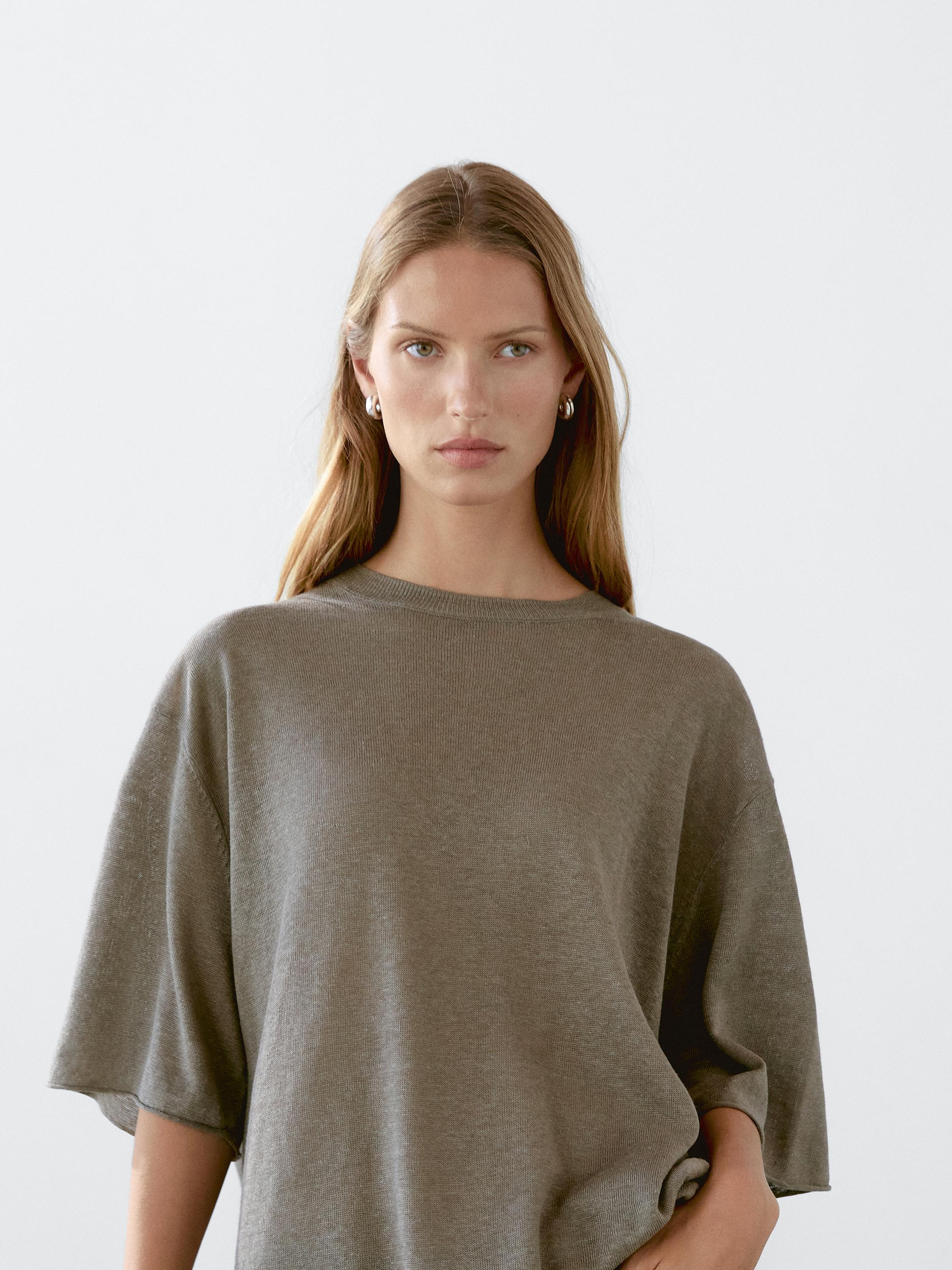 Linen oversize short sleeve sweater