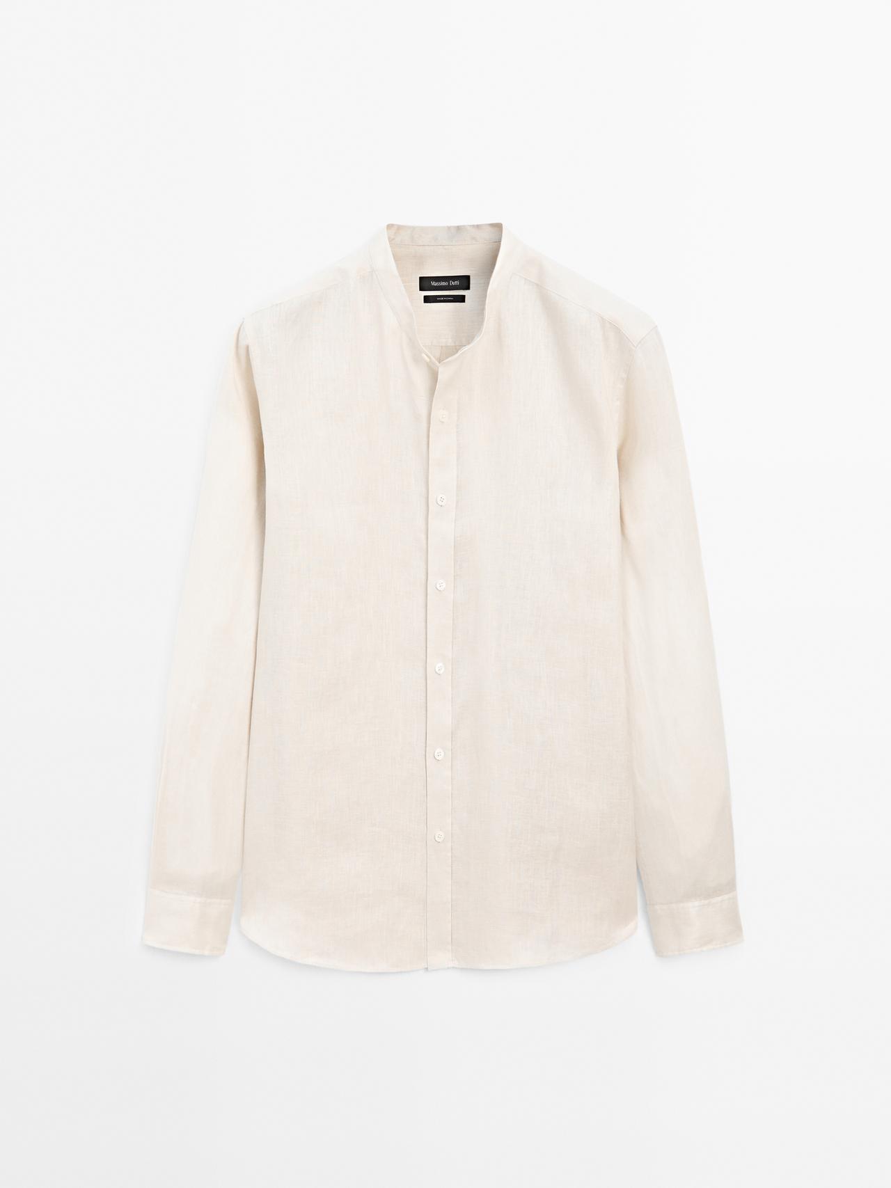 Massimo Dutti - Herre - Regular Fit Skjorte I 100 % Hør Med Ståkrave - Sand - M