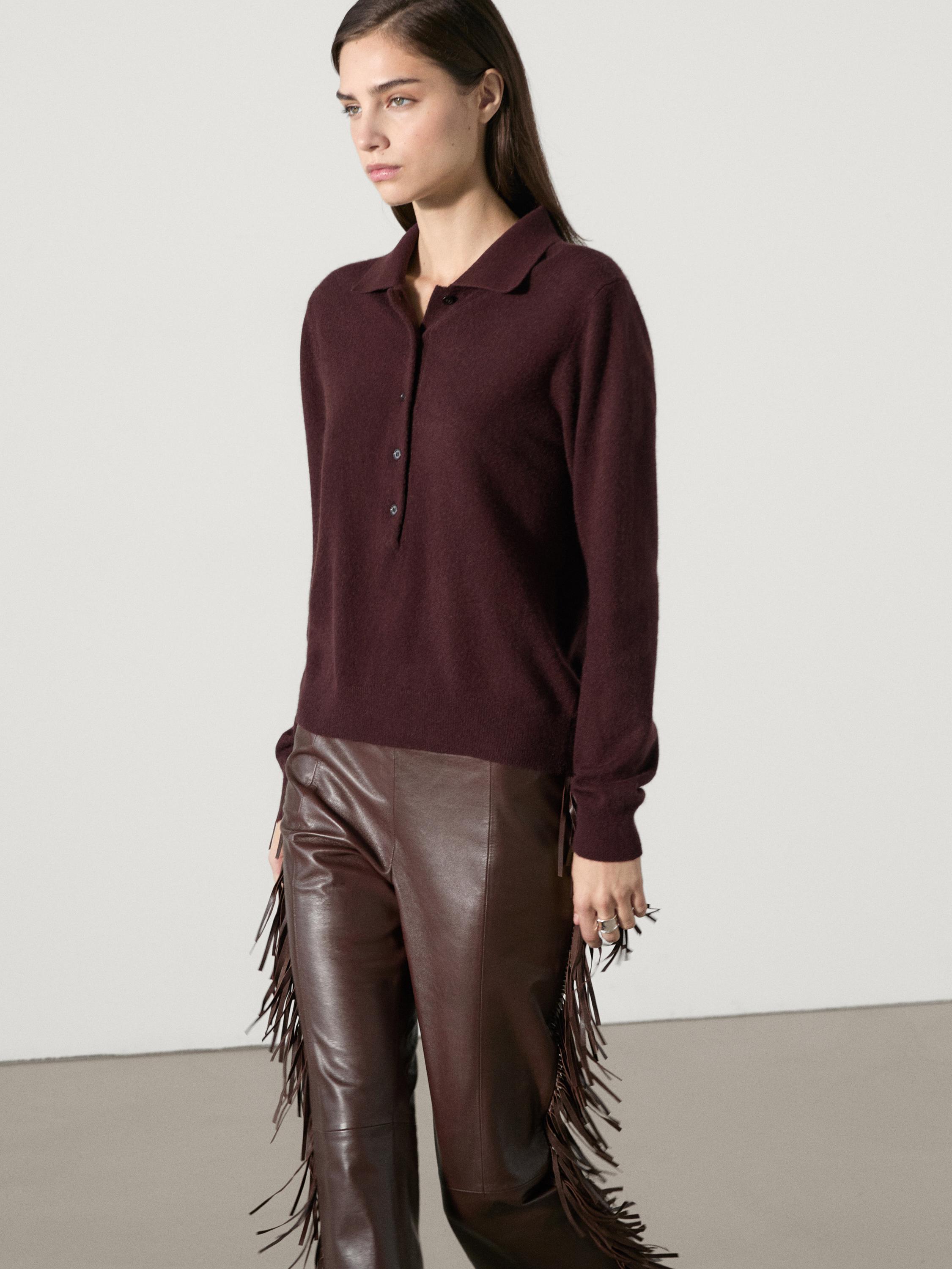100% cashmere knit polo sweater