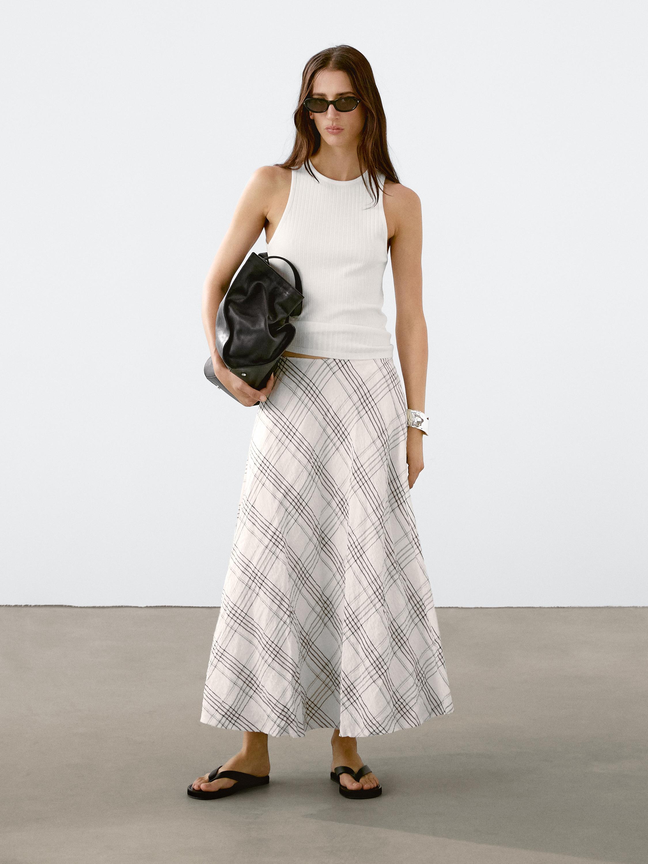 Flowing check midi skirt