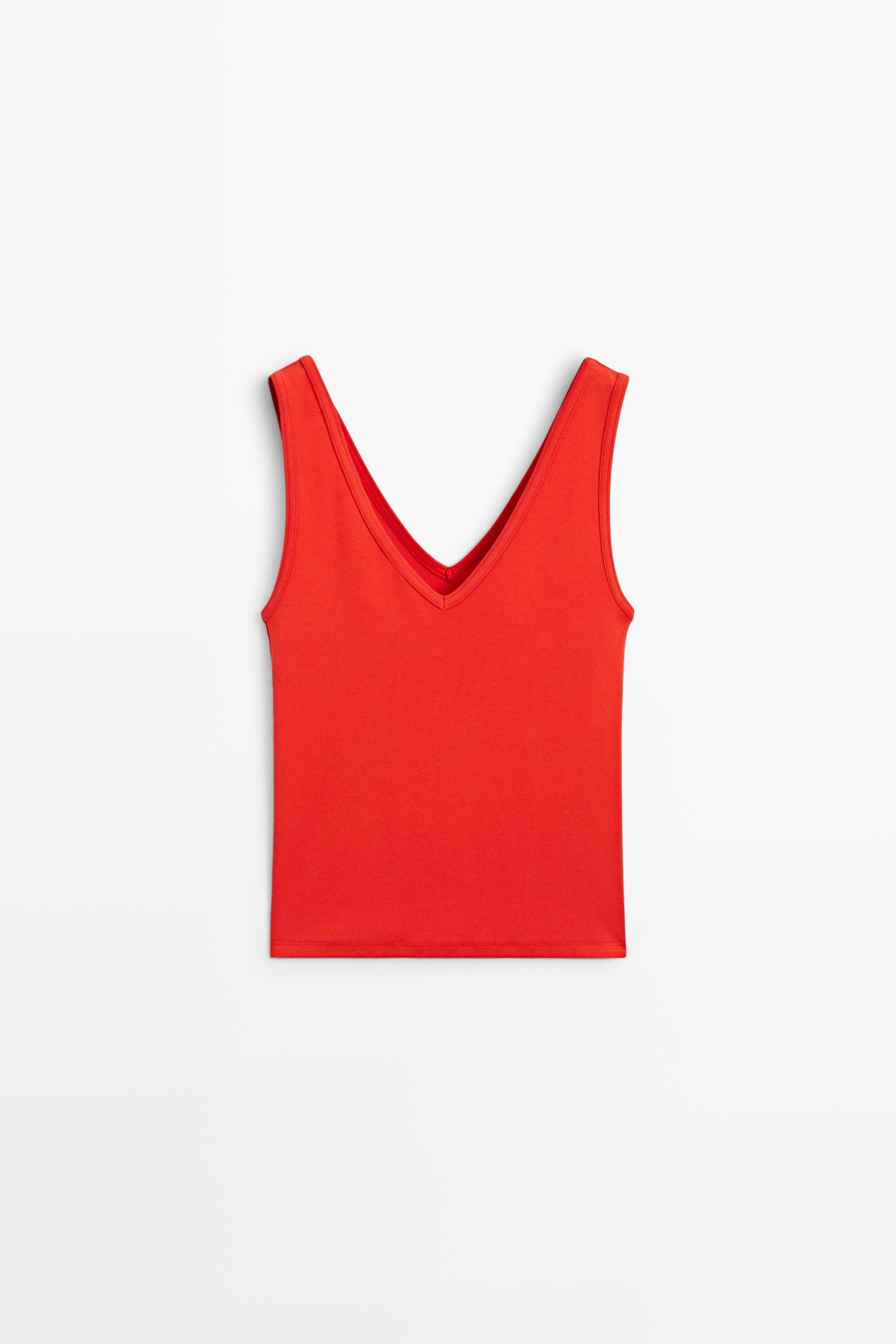Cotton blend strappy top — CORAL