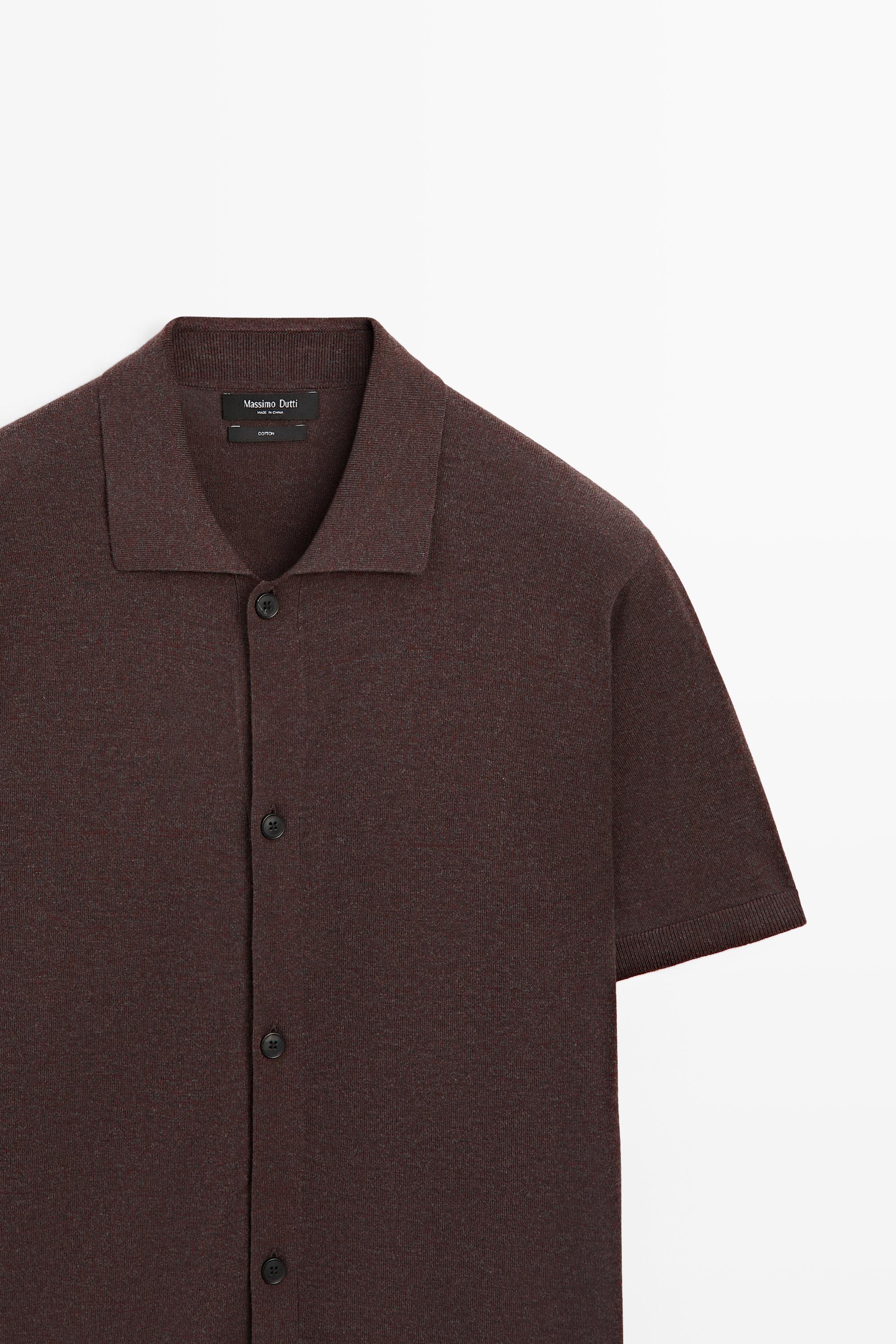 Short sleeve button-up knit cardigan — MAHOGANY