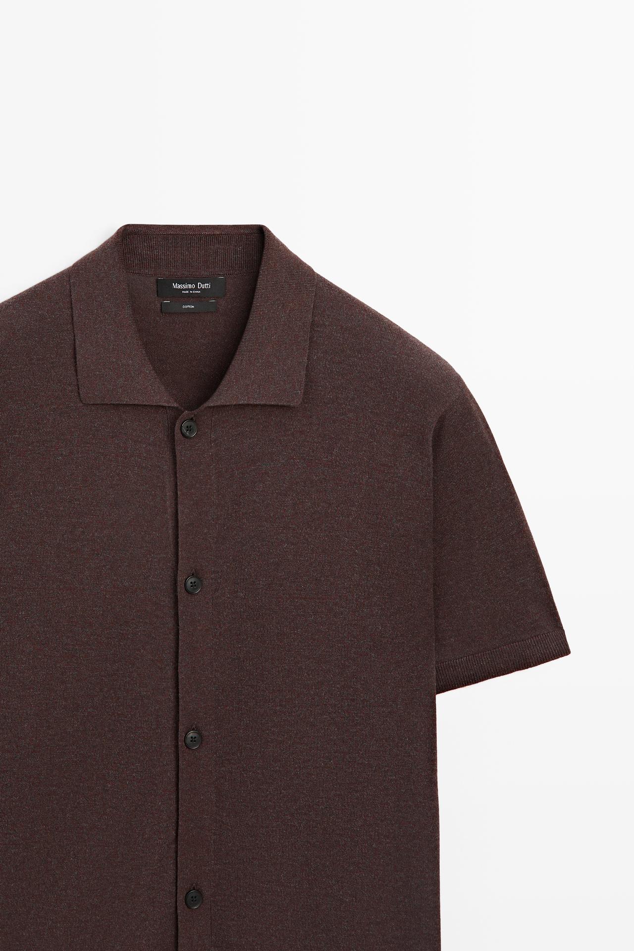 Knit cardigan with polo collar and button detail — MAHOGANY