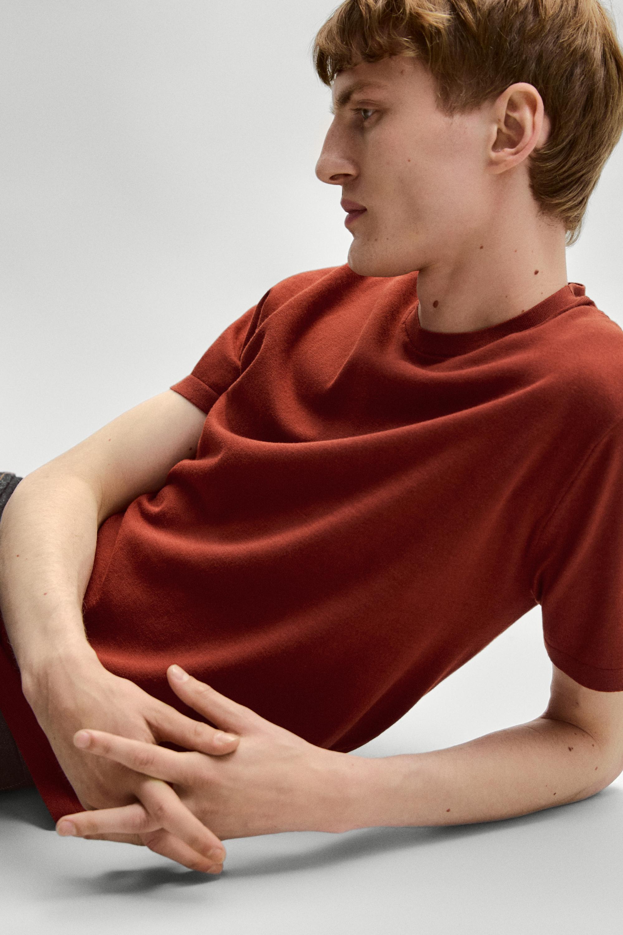 100% cotton short sleeve knit sweater — COPPER