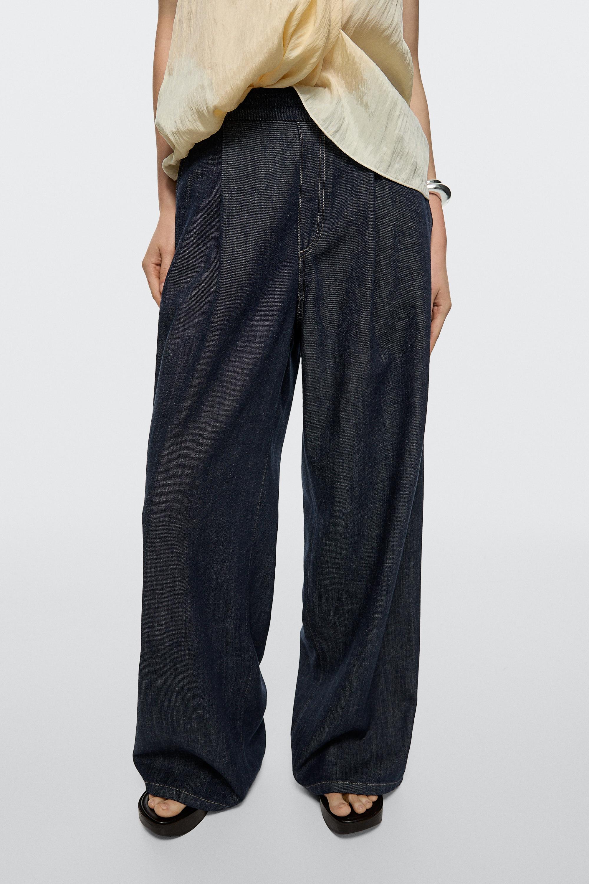 Cotton blend pleated semi-jogger pants — DARK BLUE