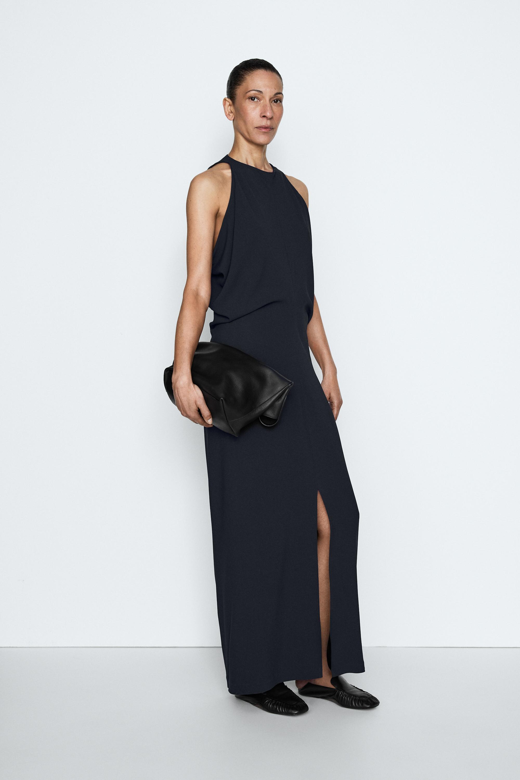 Pleated midi dress — NAVY BLUE