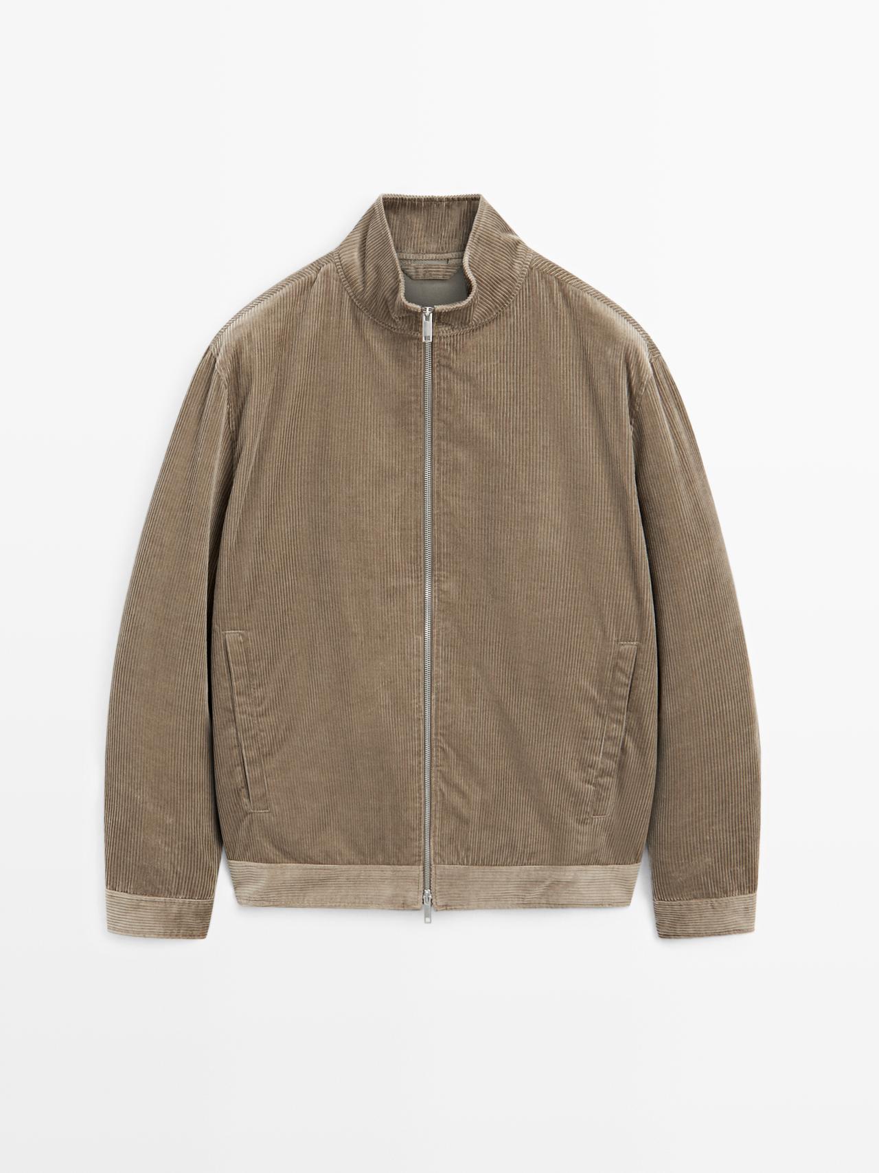 Massimo Dutti - Herre - Jakke I Jernbanefløjl Med Høj Hals - Beige - Xl