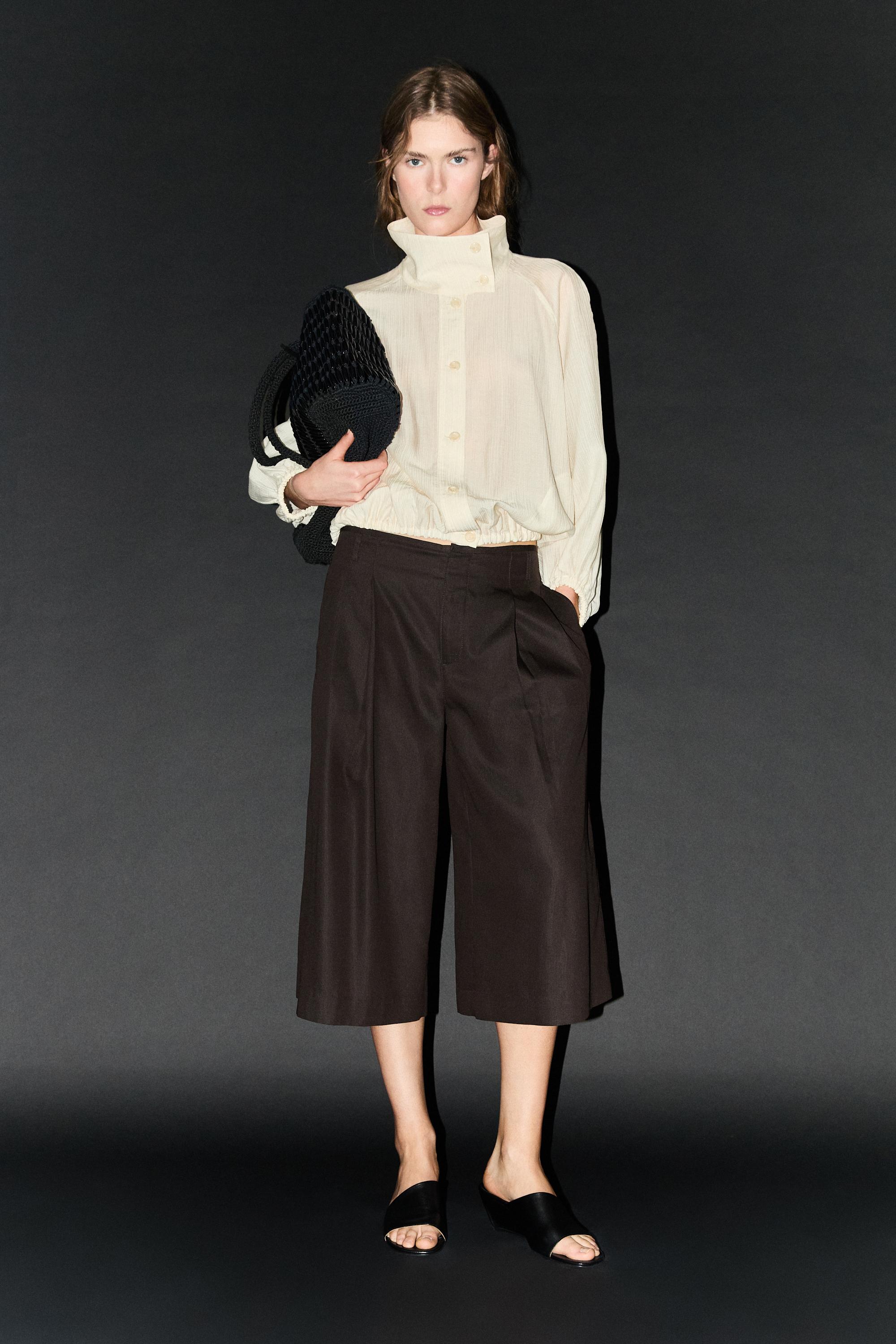 Fluid overshirt with puff detail — CREAM