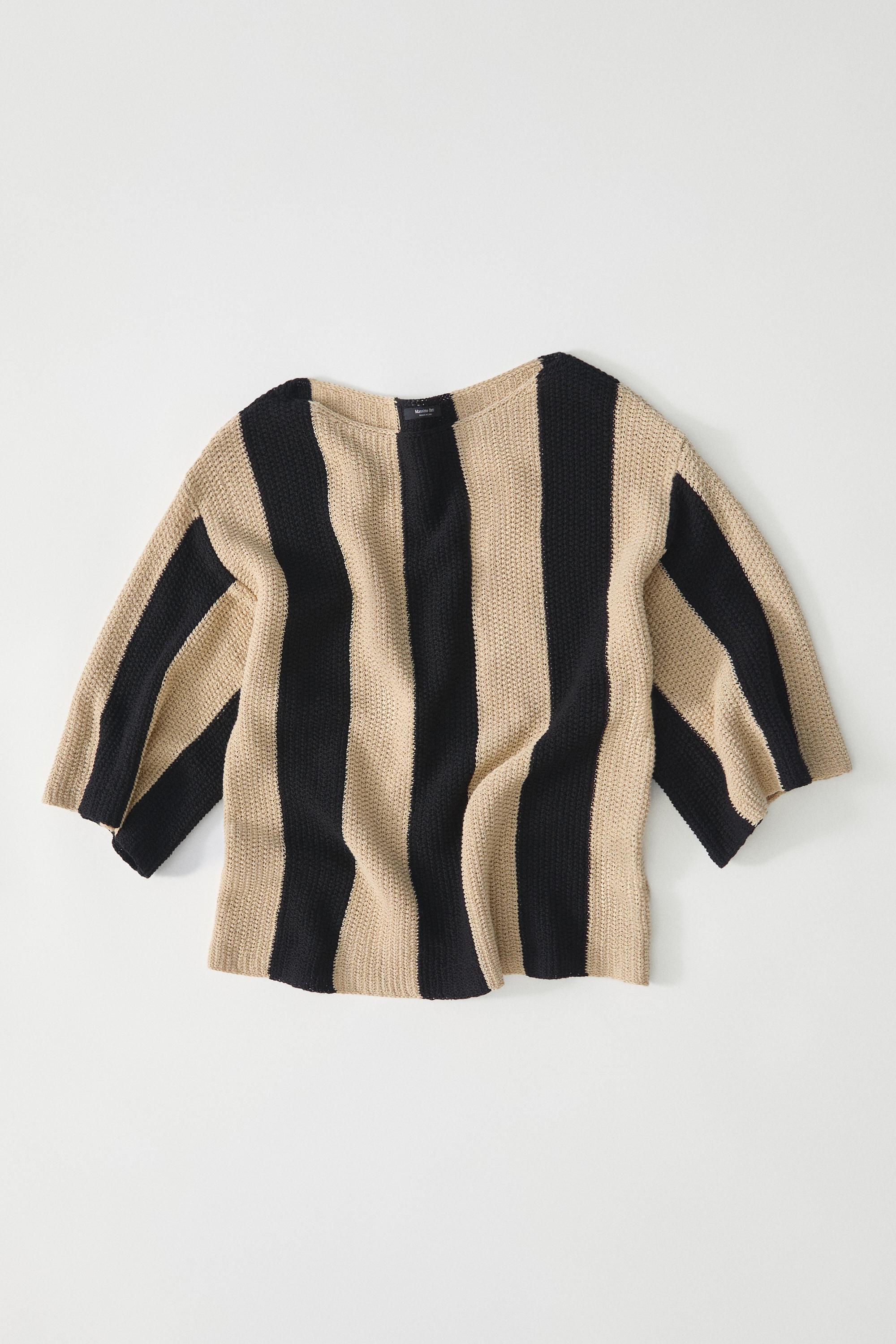 Striped cotton blend knit sweater — BLACK