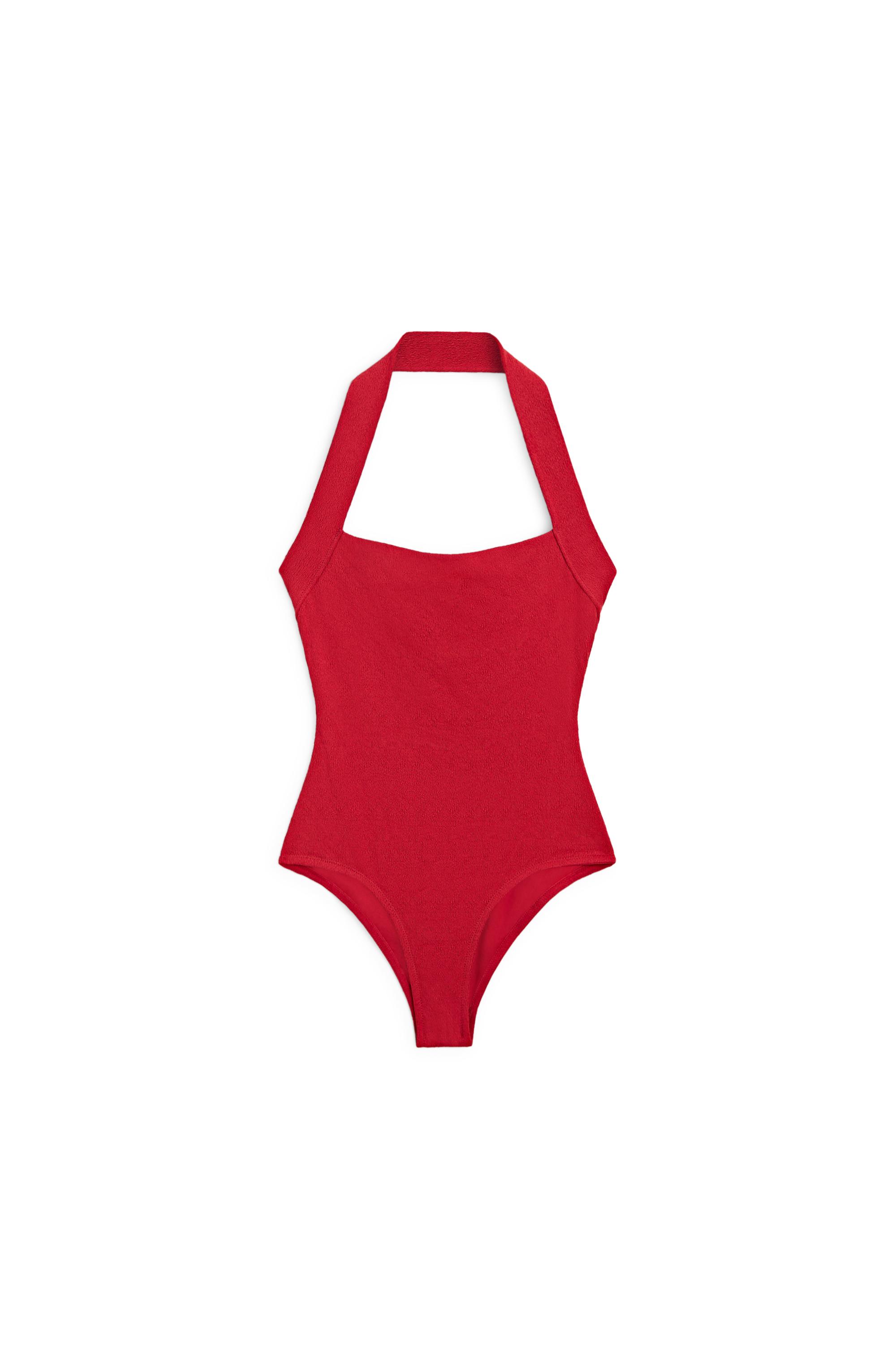 Textured halter swimsuit — RED