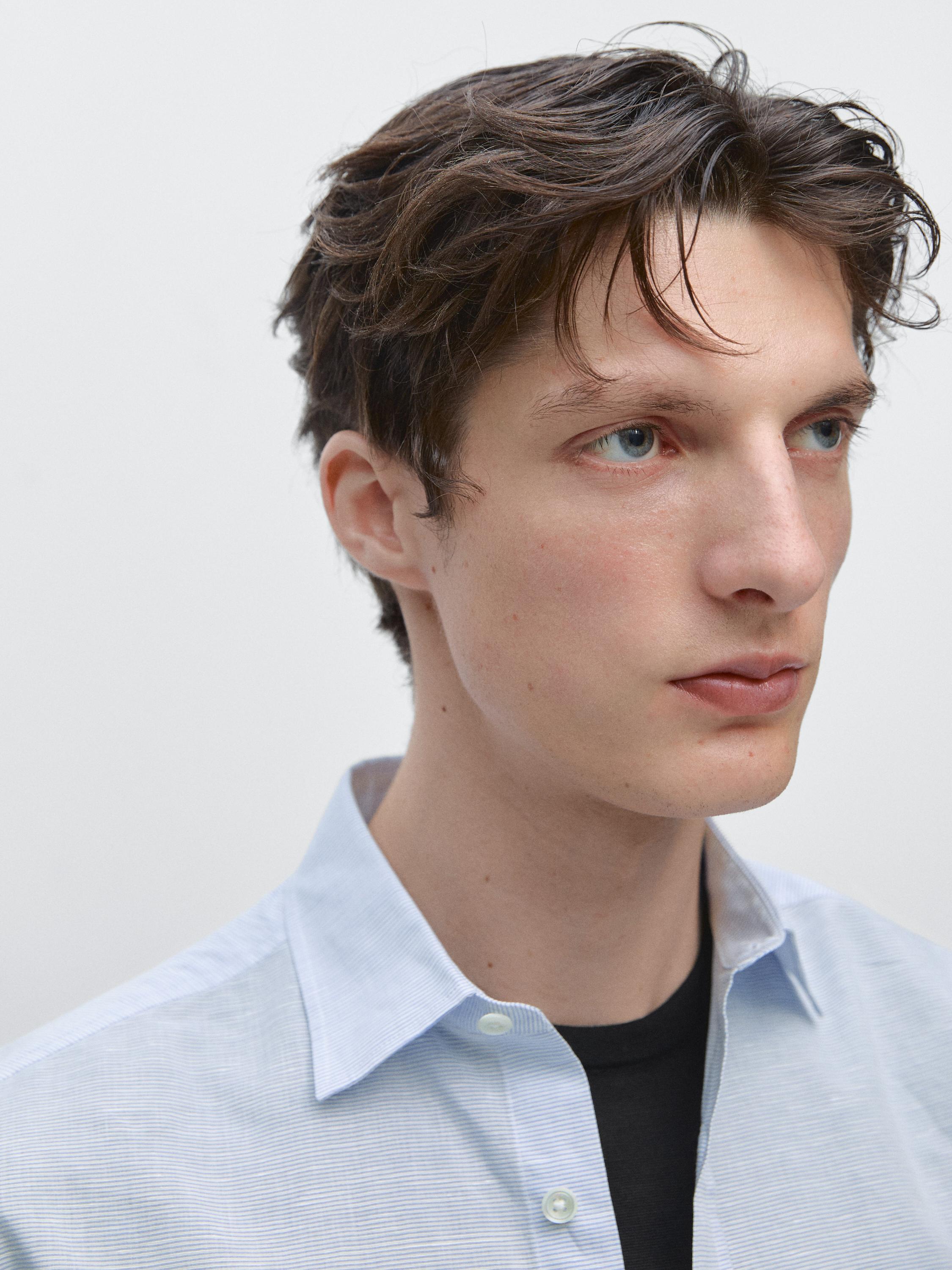 Regular fit linen blend shirt — SKY BLUE