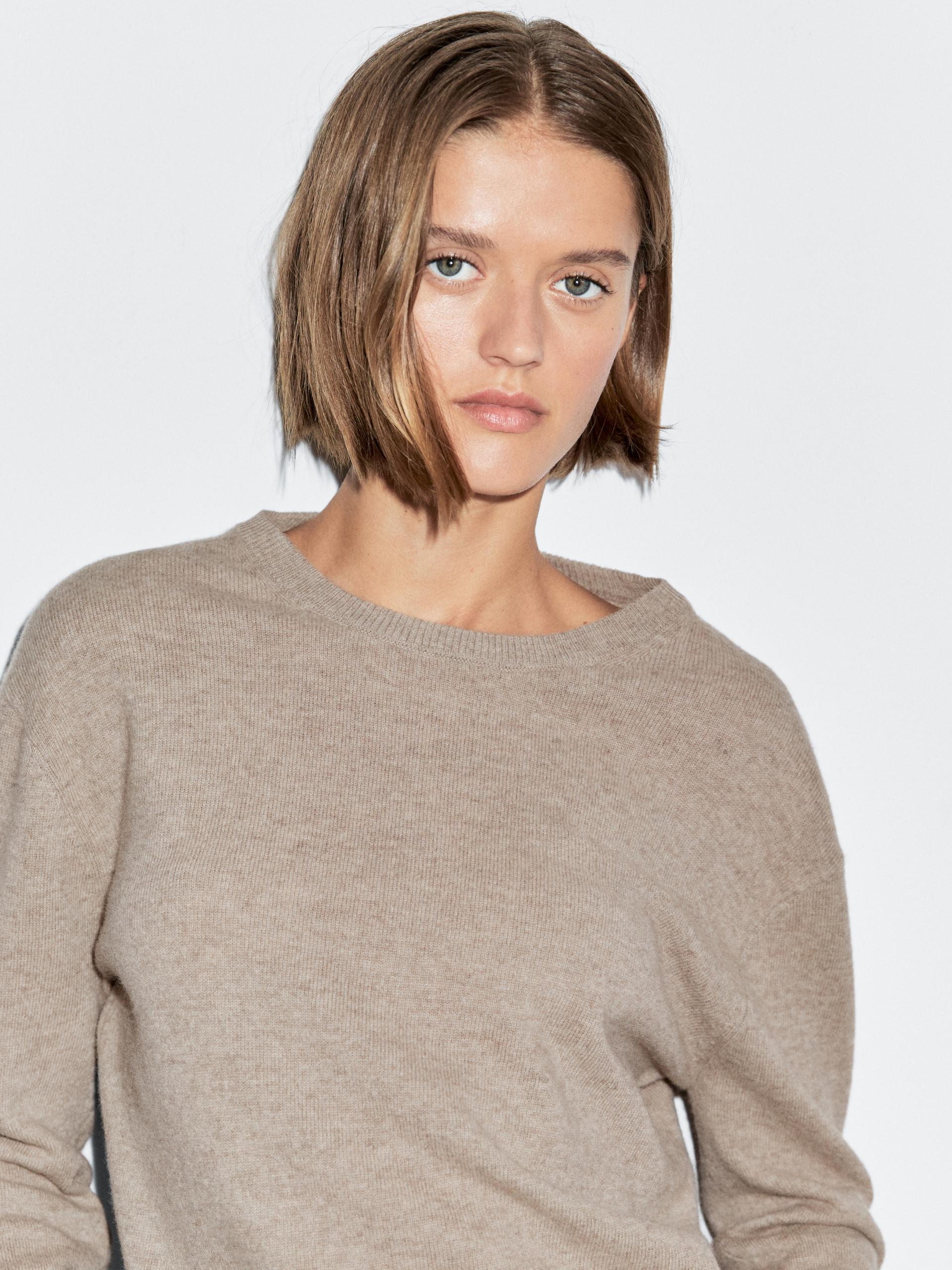 Maglia Con Collo Rotondo In Misto Lana - Visone - M - Massimo Dutti - Femminile