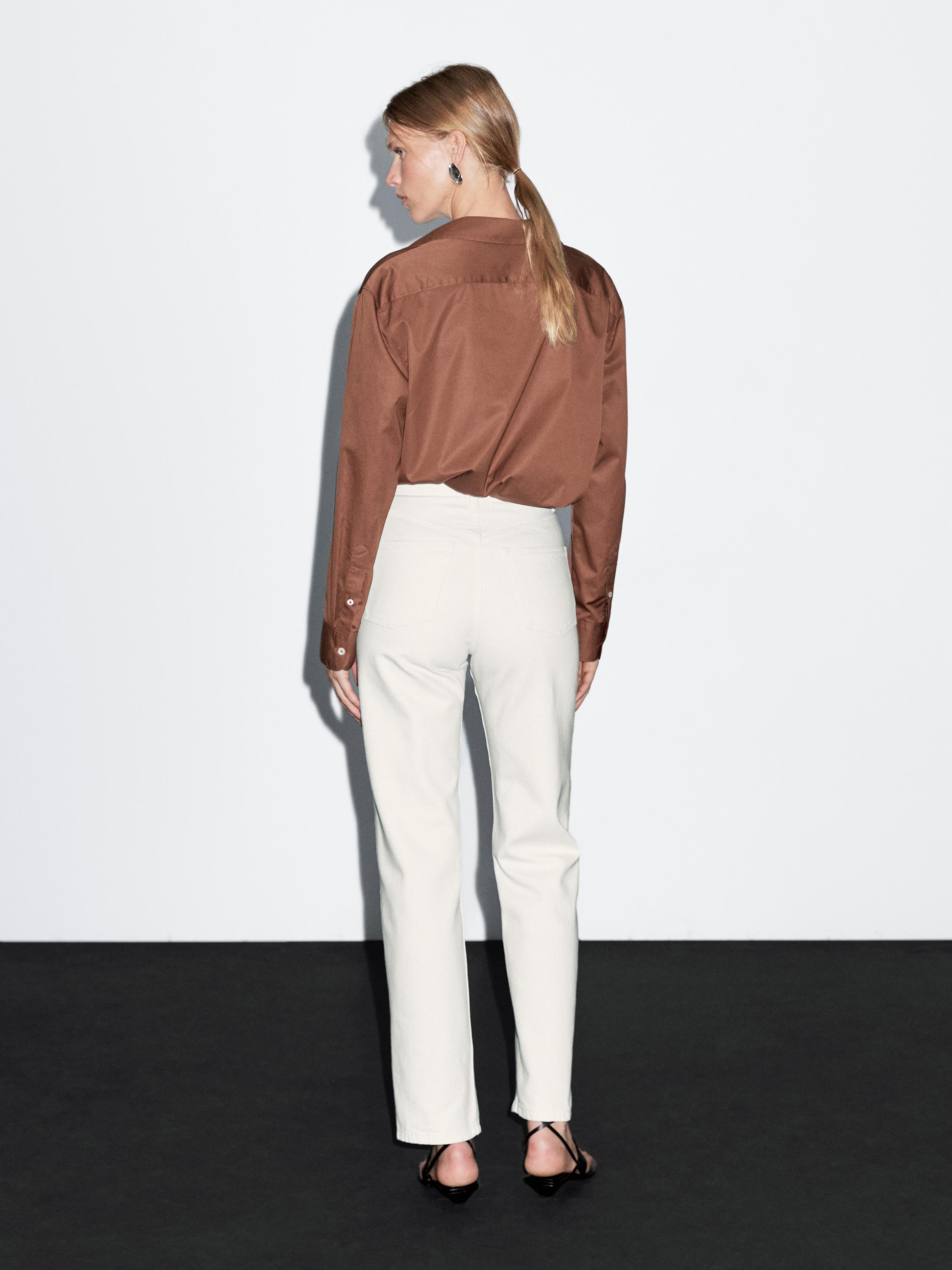 Cotton blend high-waist straight-leg jeans