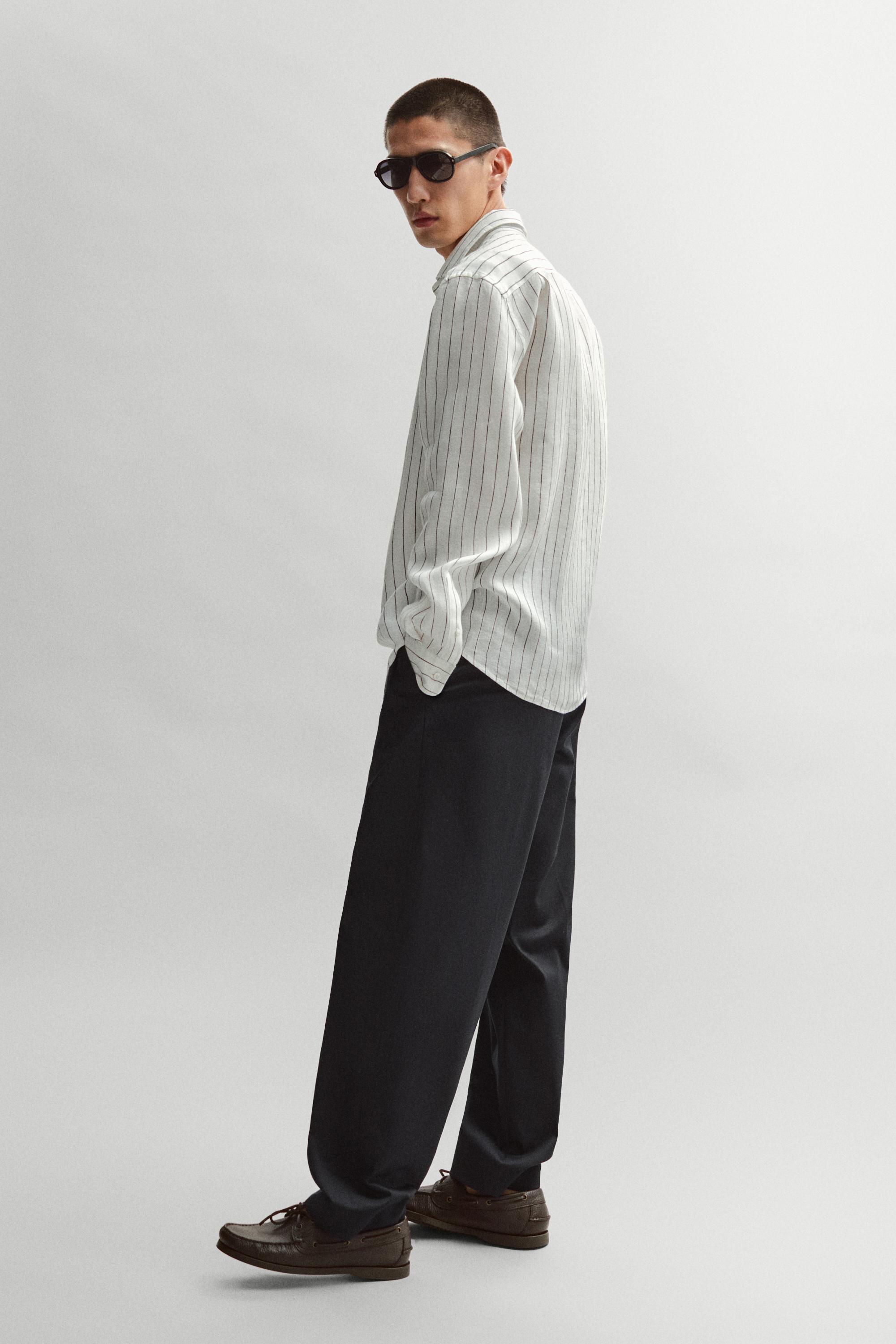 Cotton trousers with darts — NAVY BLUE