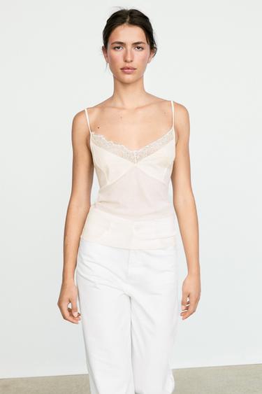 Strappy top with lace detail — CREAM 3