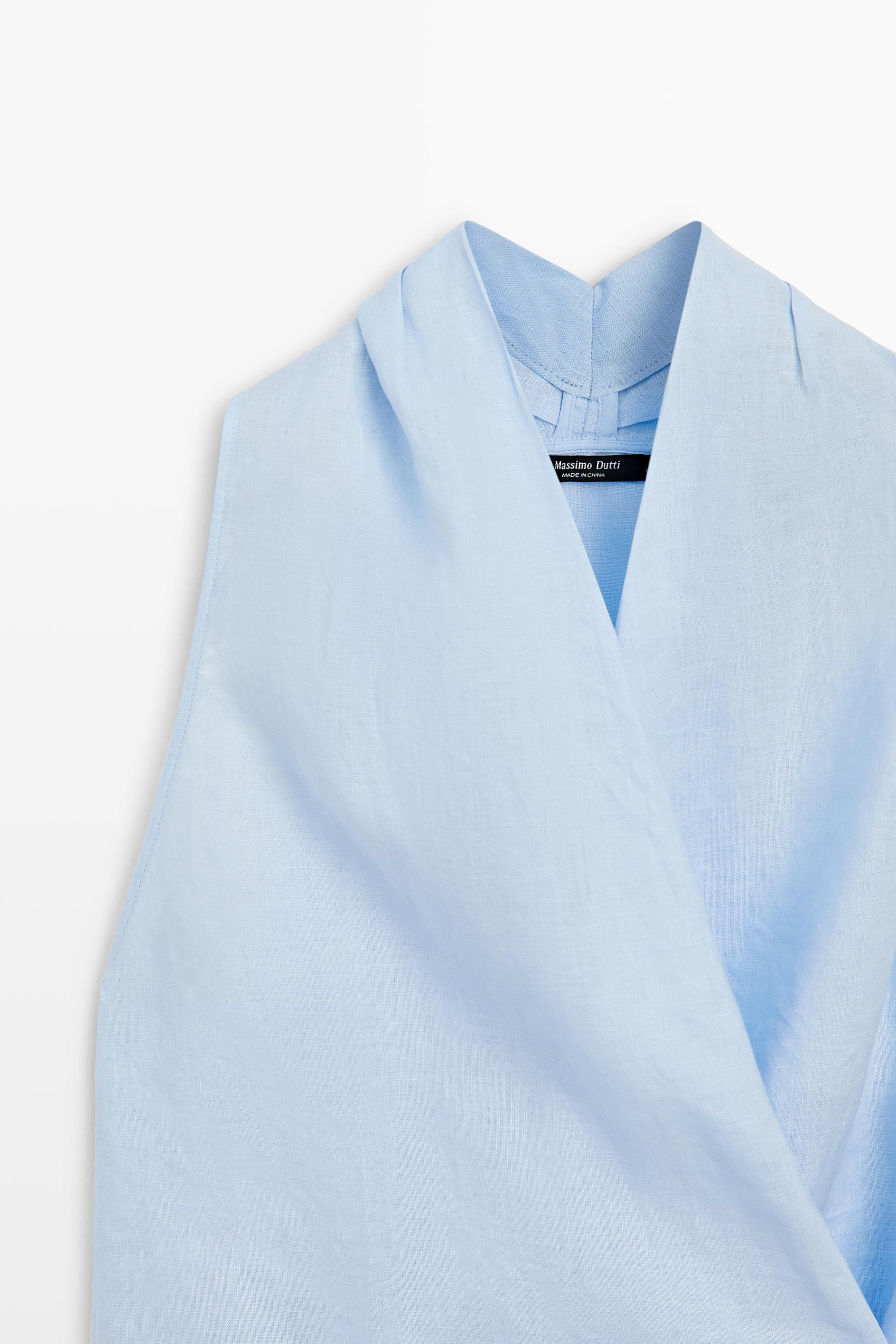 100% linen halter top with tie detail — SKY BLUE