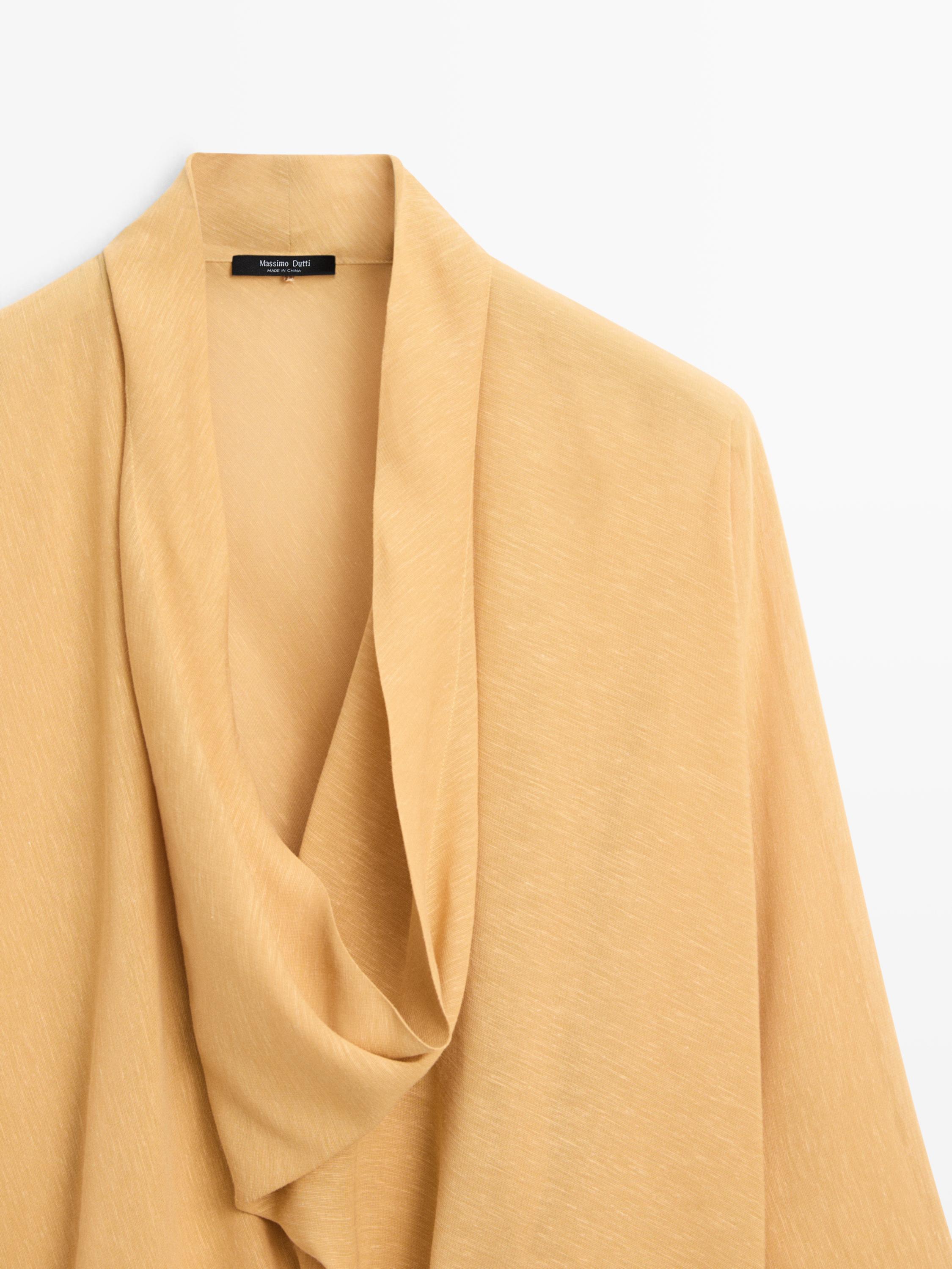 Flowing blouse with draped neckline — MUSTARD YELLOW