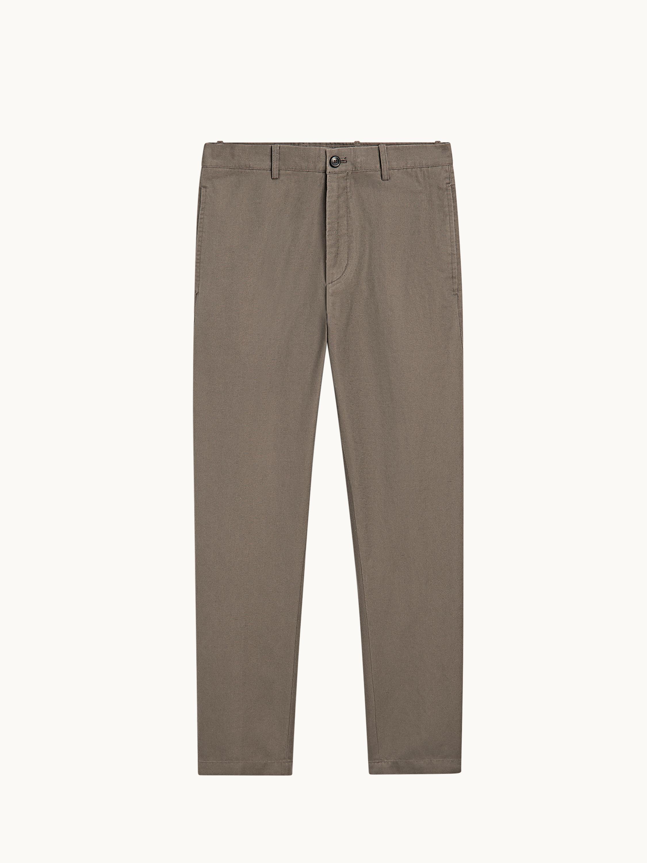 Cotton and linen tapered fit trousers — MOLE BROWN