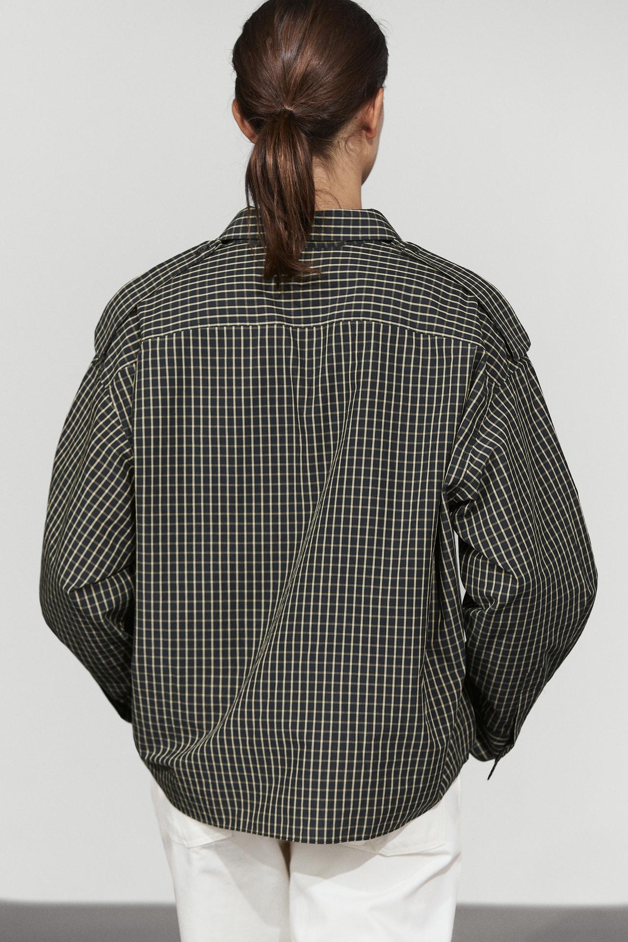 100% cotton check shirt with shoulder detail — DARK BLUE
