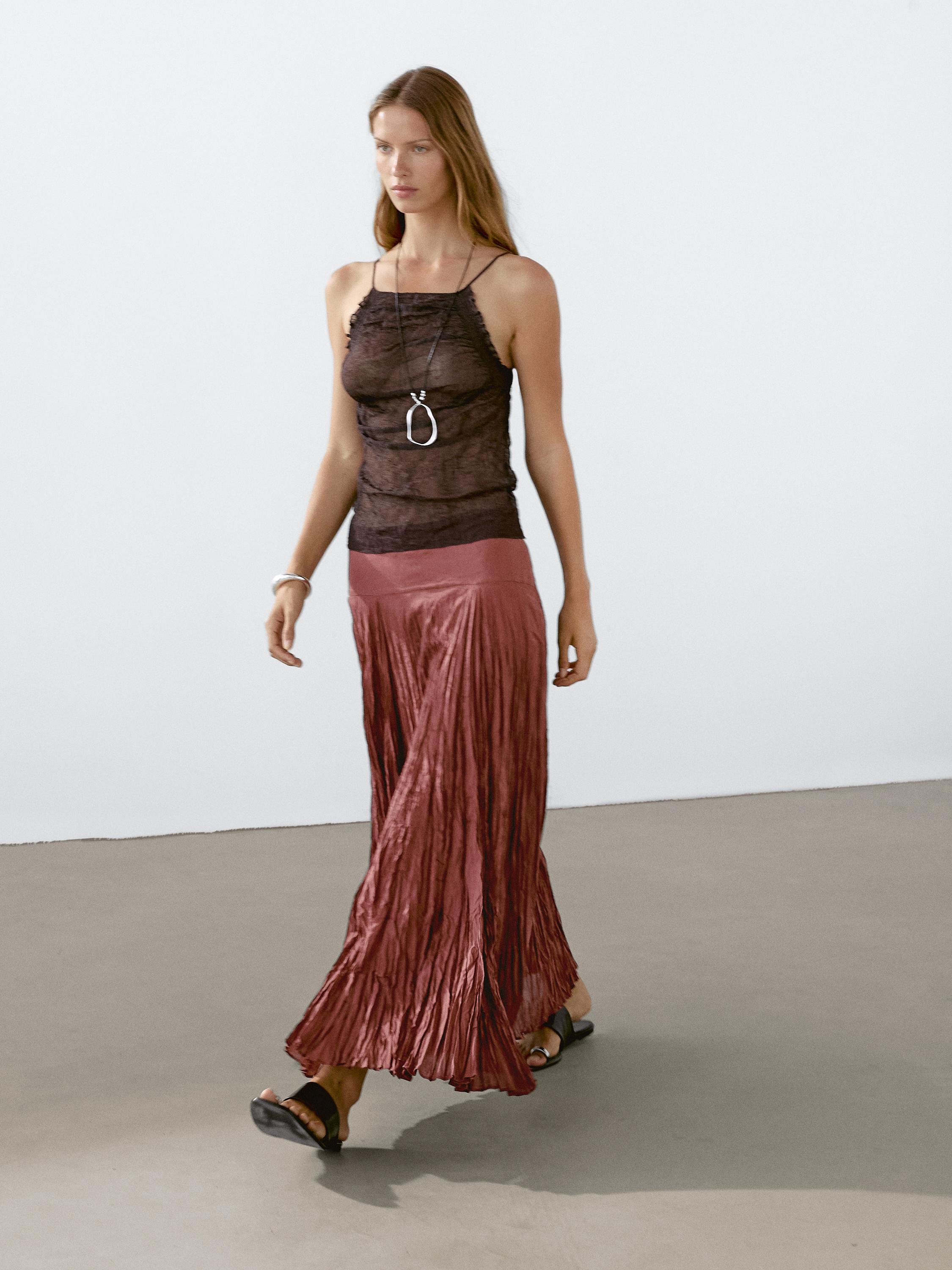 ★ Massimo Dutti★ 100% cotton long pleated one-piece 06682 100% cotton long pleated dress · Russet · Caps And Hats