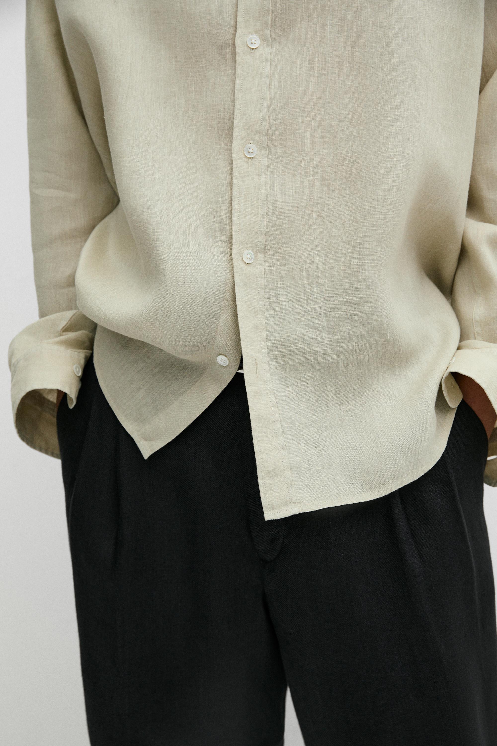 Regular fit 100% extra-fine linen shirt — GREEN