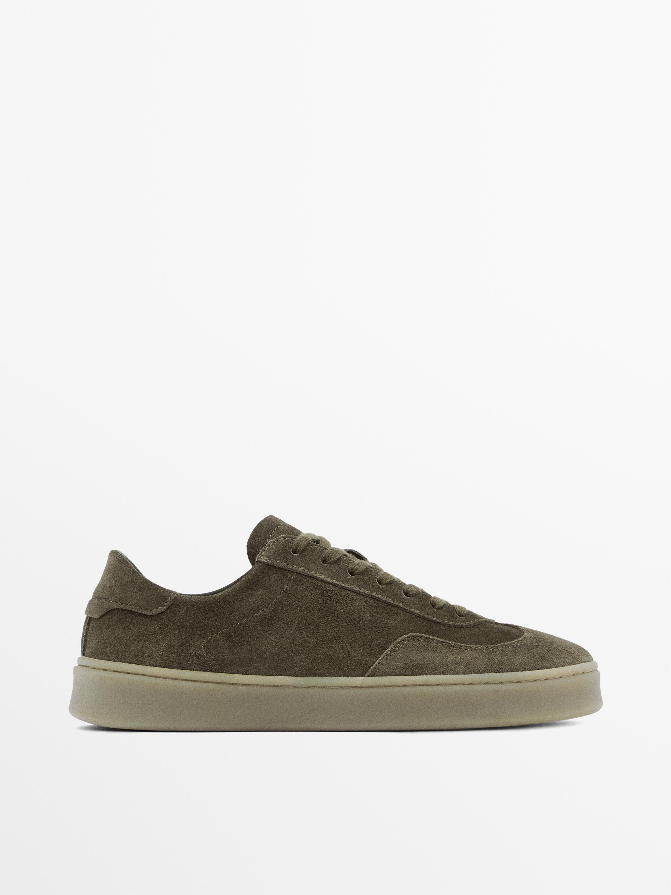 Split suede leather trainers — KHAKI