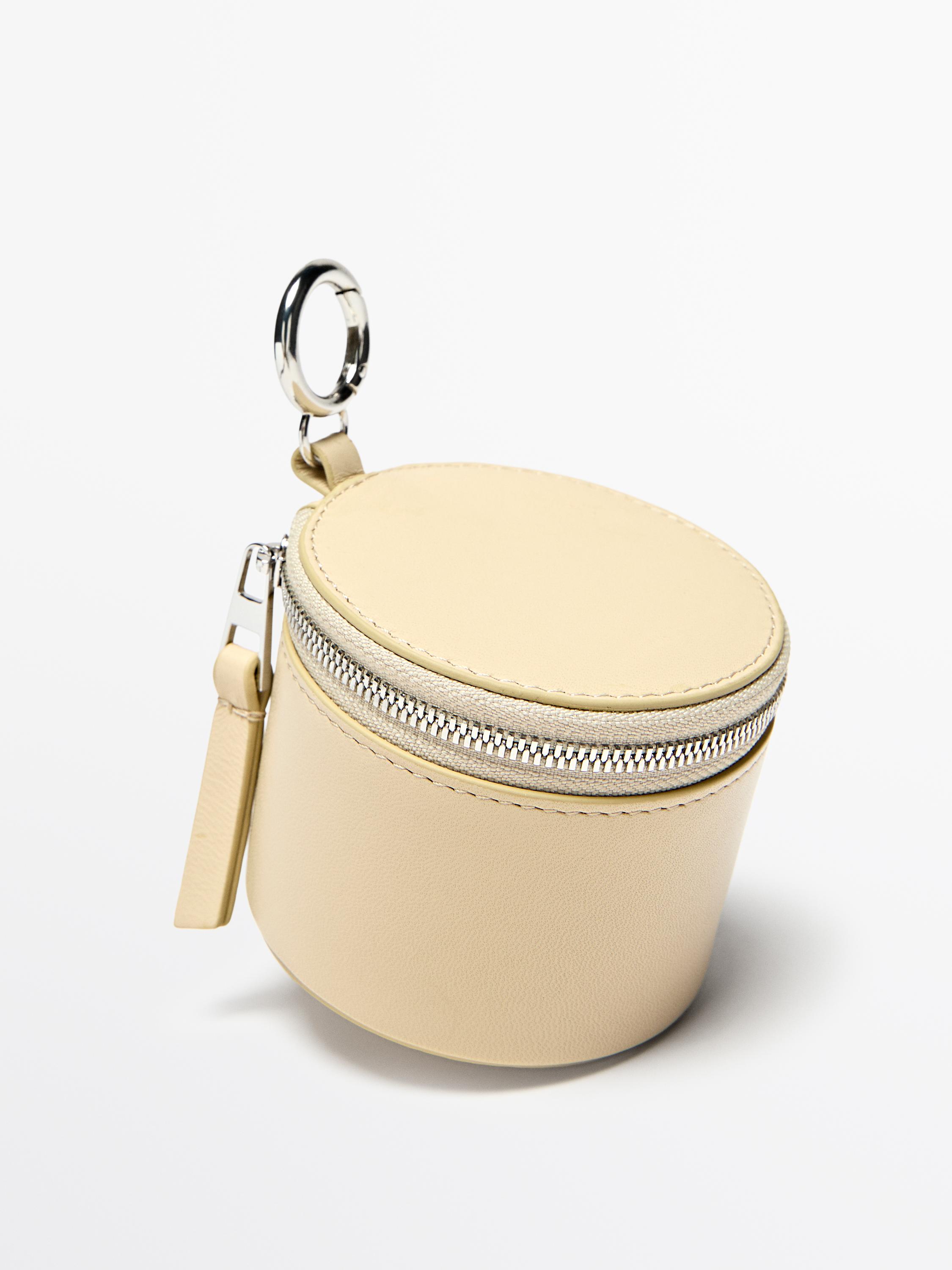 Round nappa leather bag with rhinestones — Vanilla