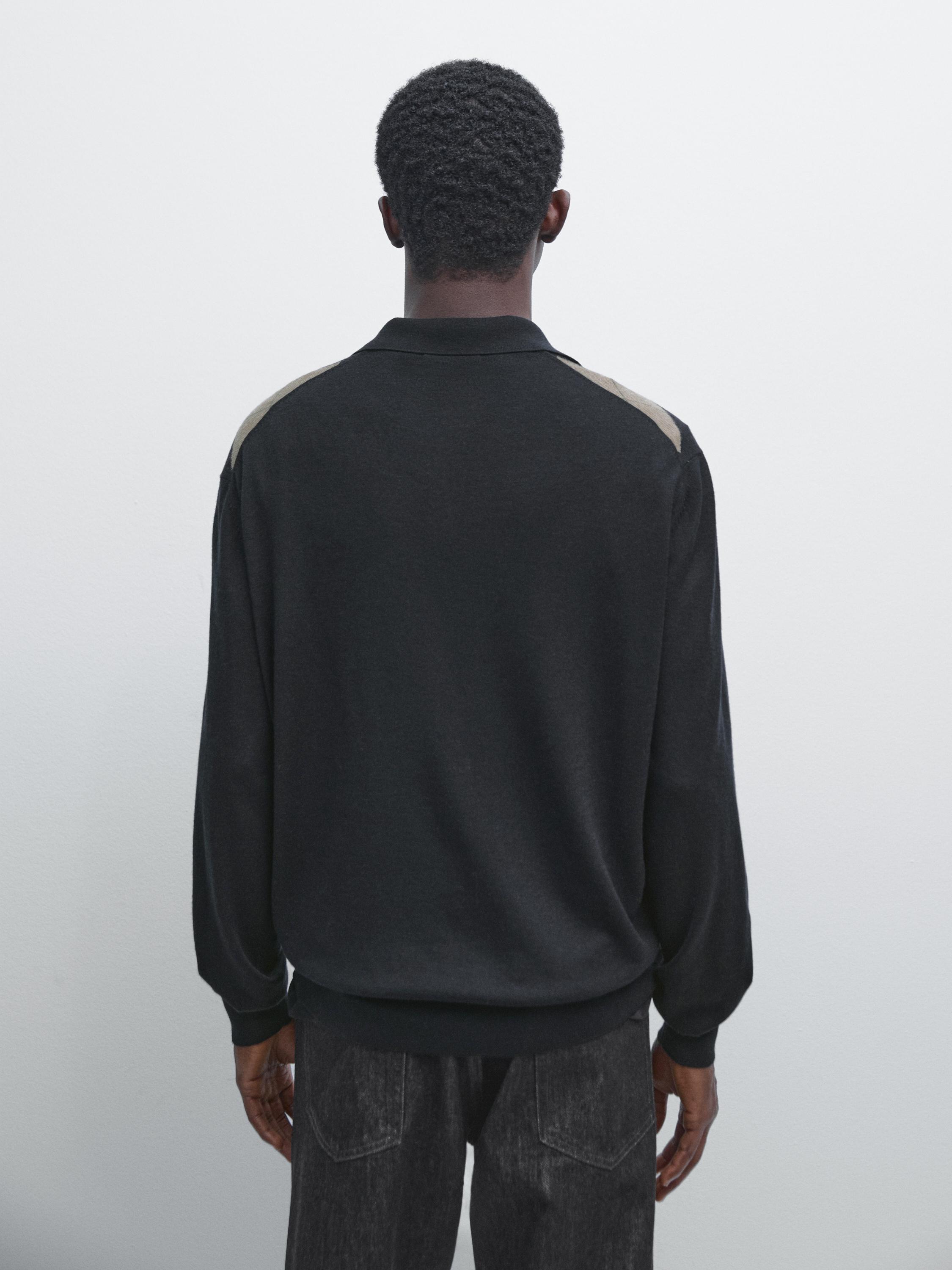 Wool blend argyle knit polo sweater — NAVY BLUE