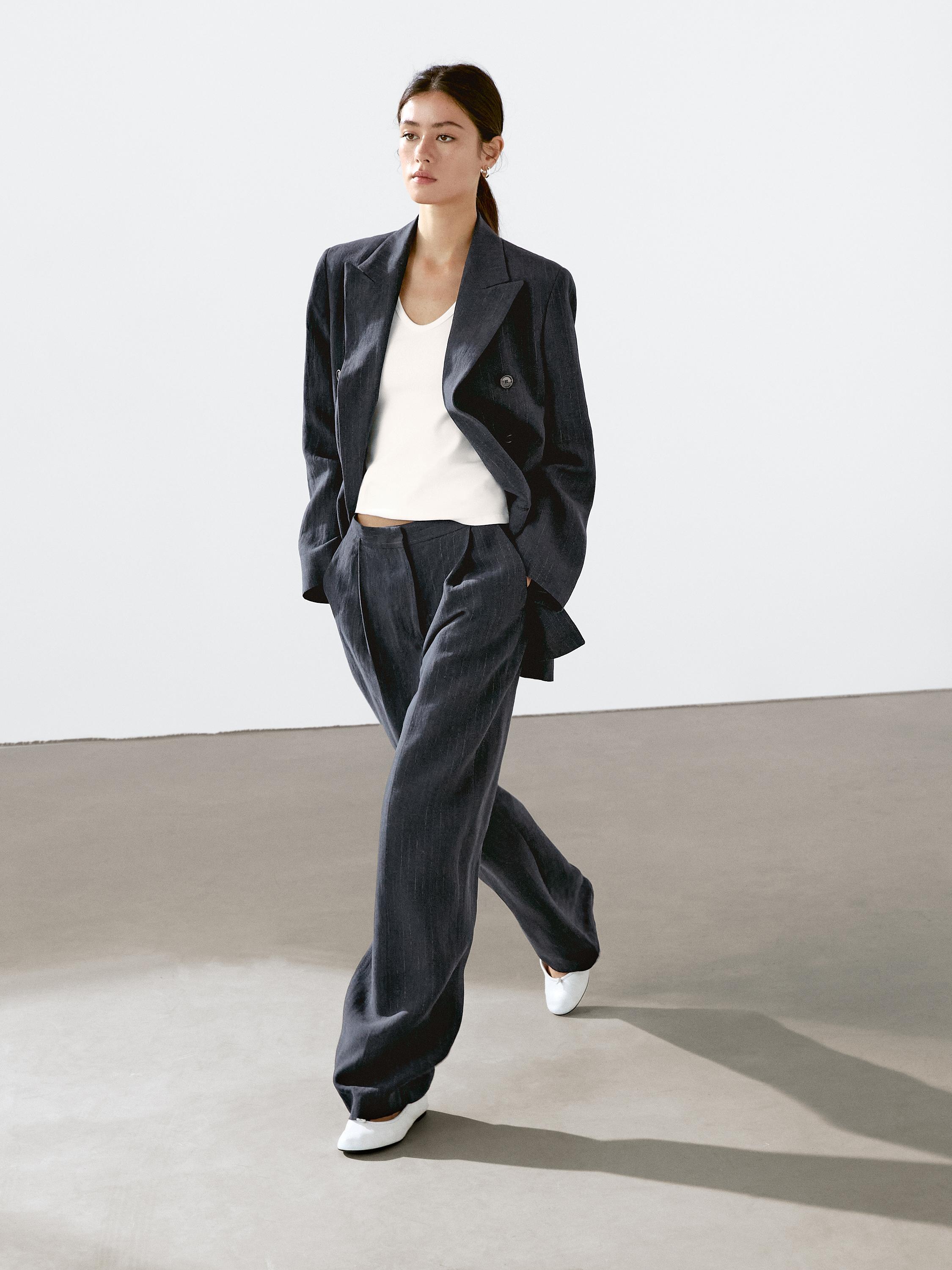 Linen blend pinstripe blazer