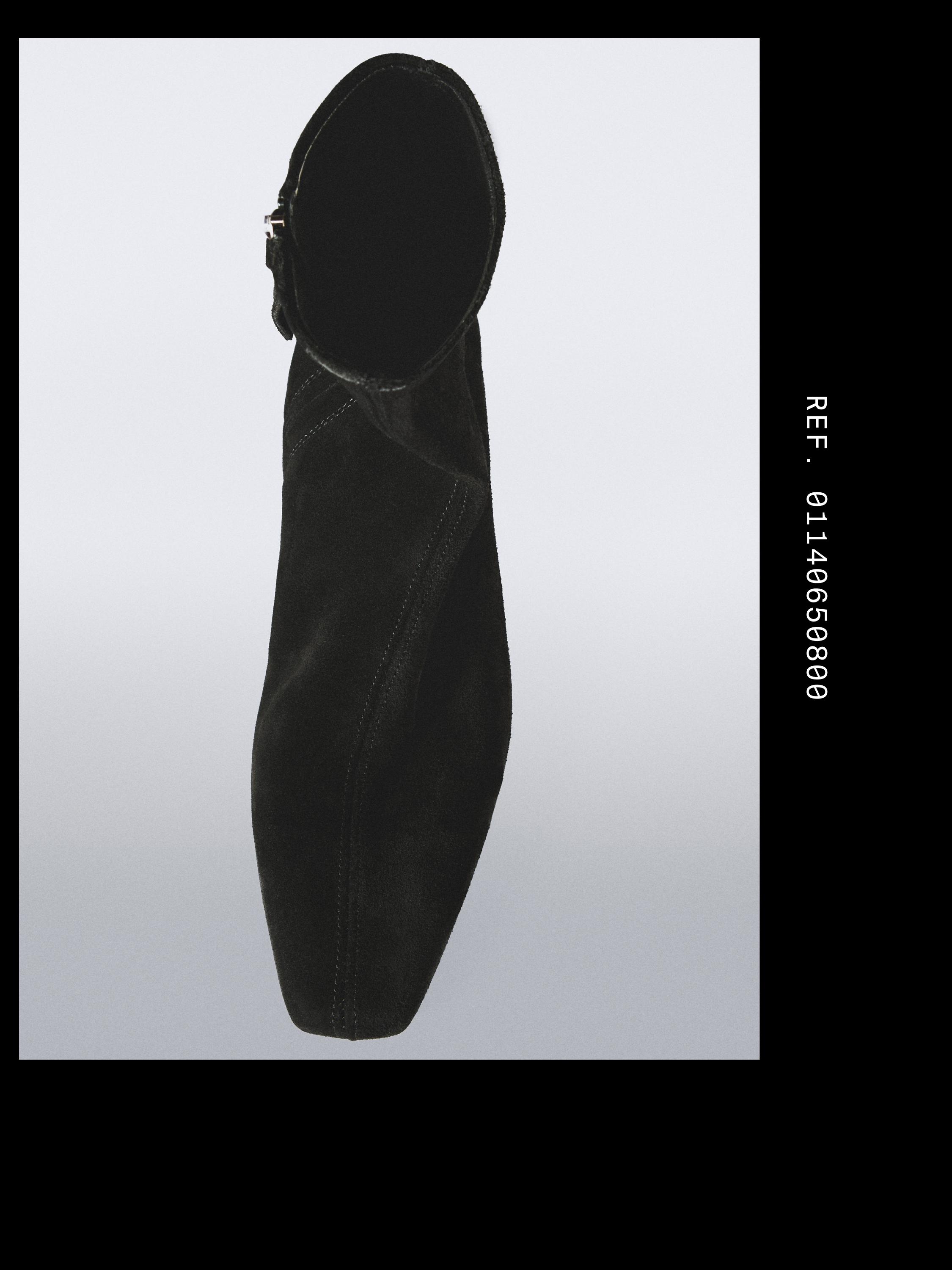 Split leather wedge ankle boots — BLACK