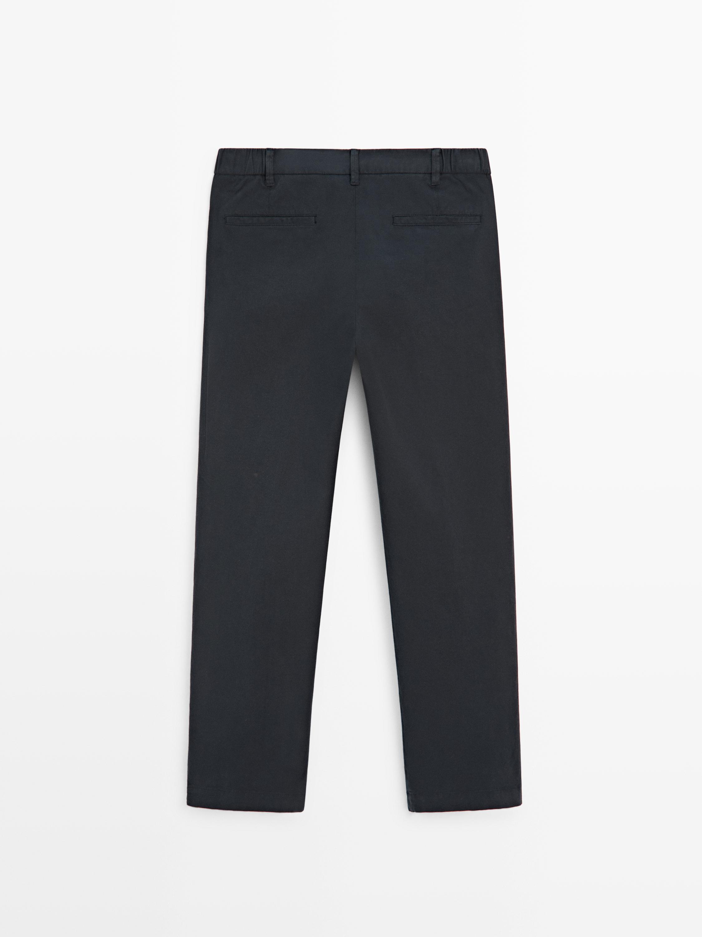 Cotton blend slim fit trousers — NAVY BLUE