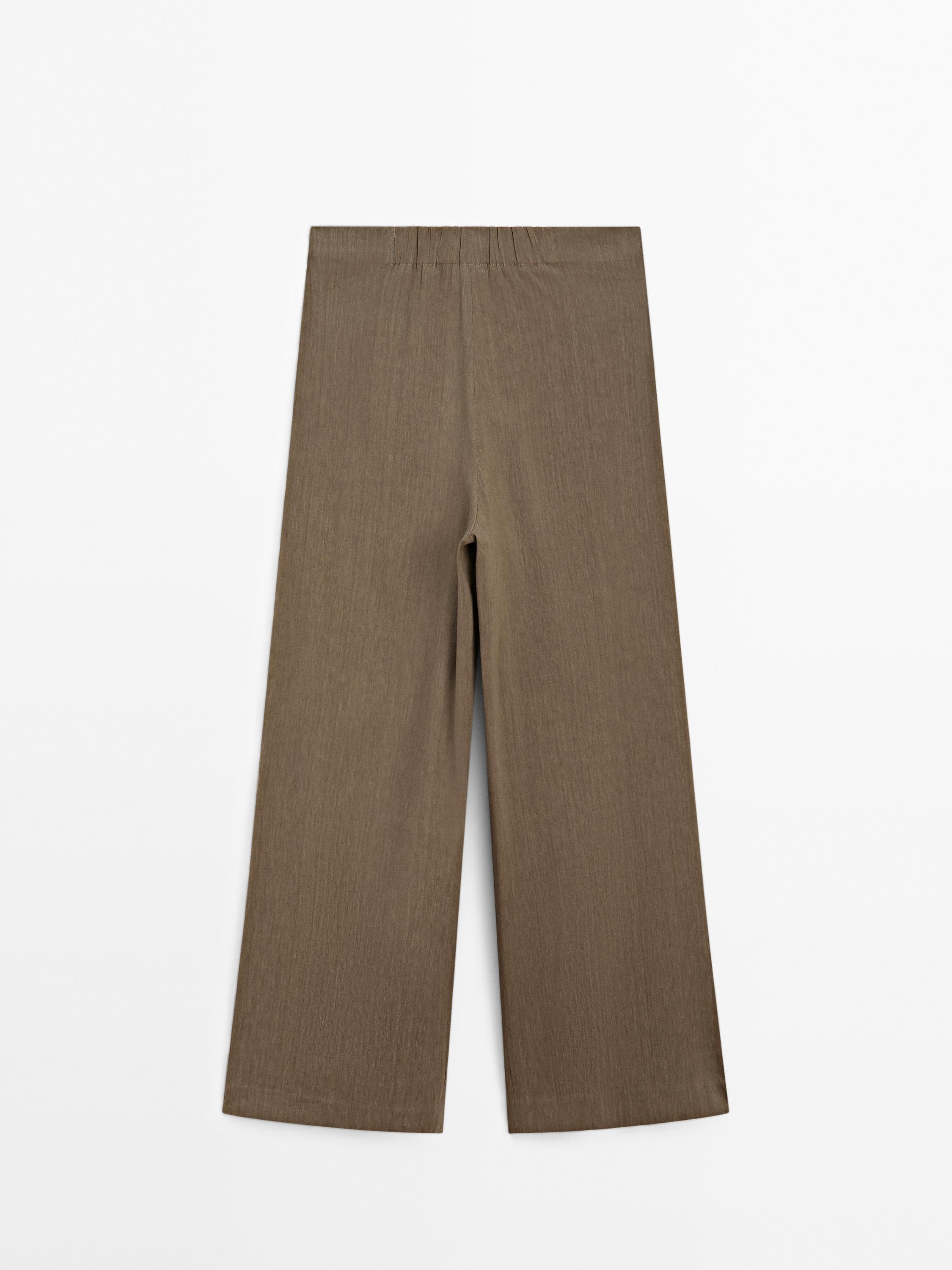 Linen blend straight-leg trousers with darts