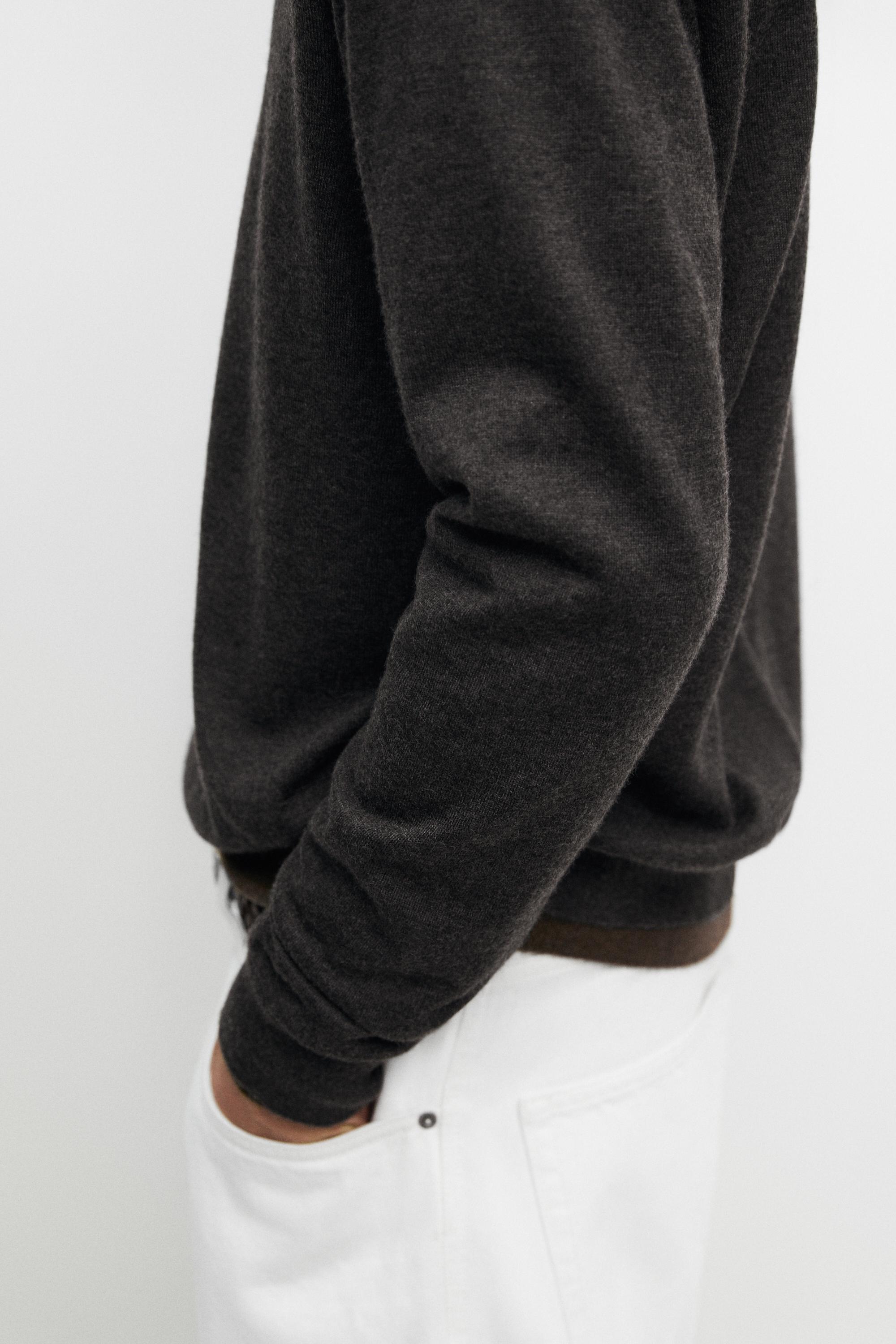 Knit 100% cashmere round neck sweater — CHARCOAL
