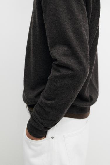 Knit 100% cashmere round neck sweater — CHARCOAL 8