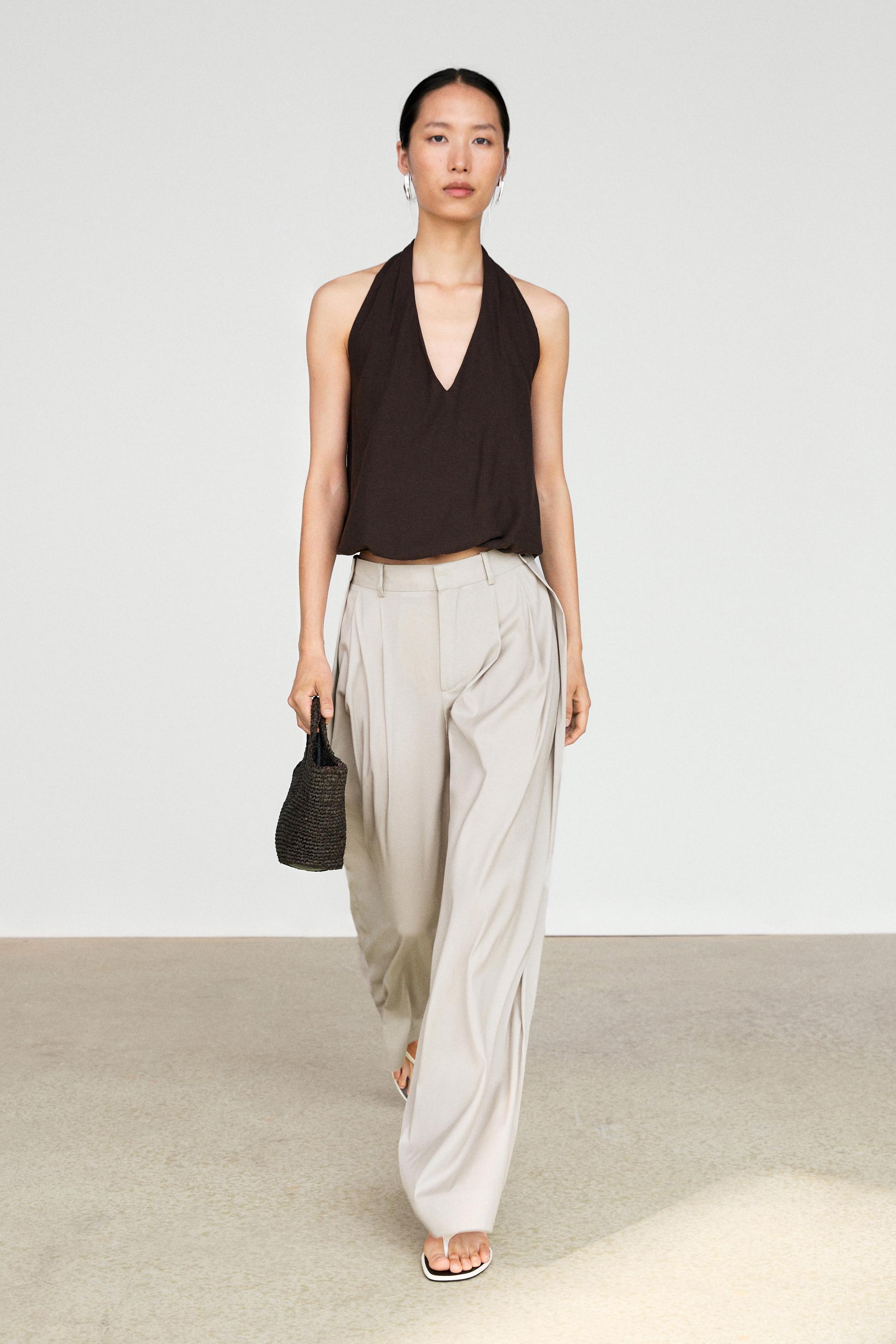 Wool blend darted pants with button detail — ICE