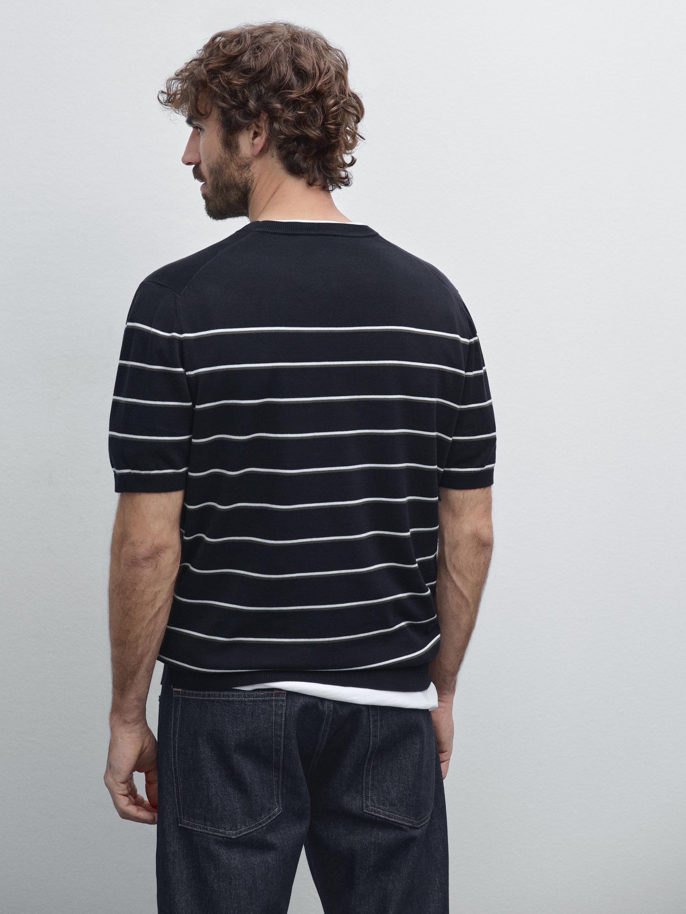 100% cotton striped short sleeve knit sweater